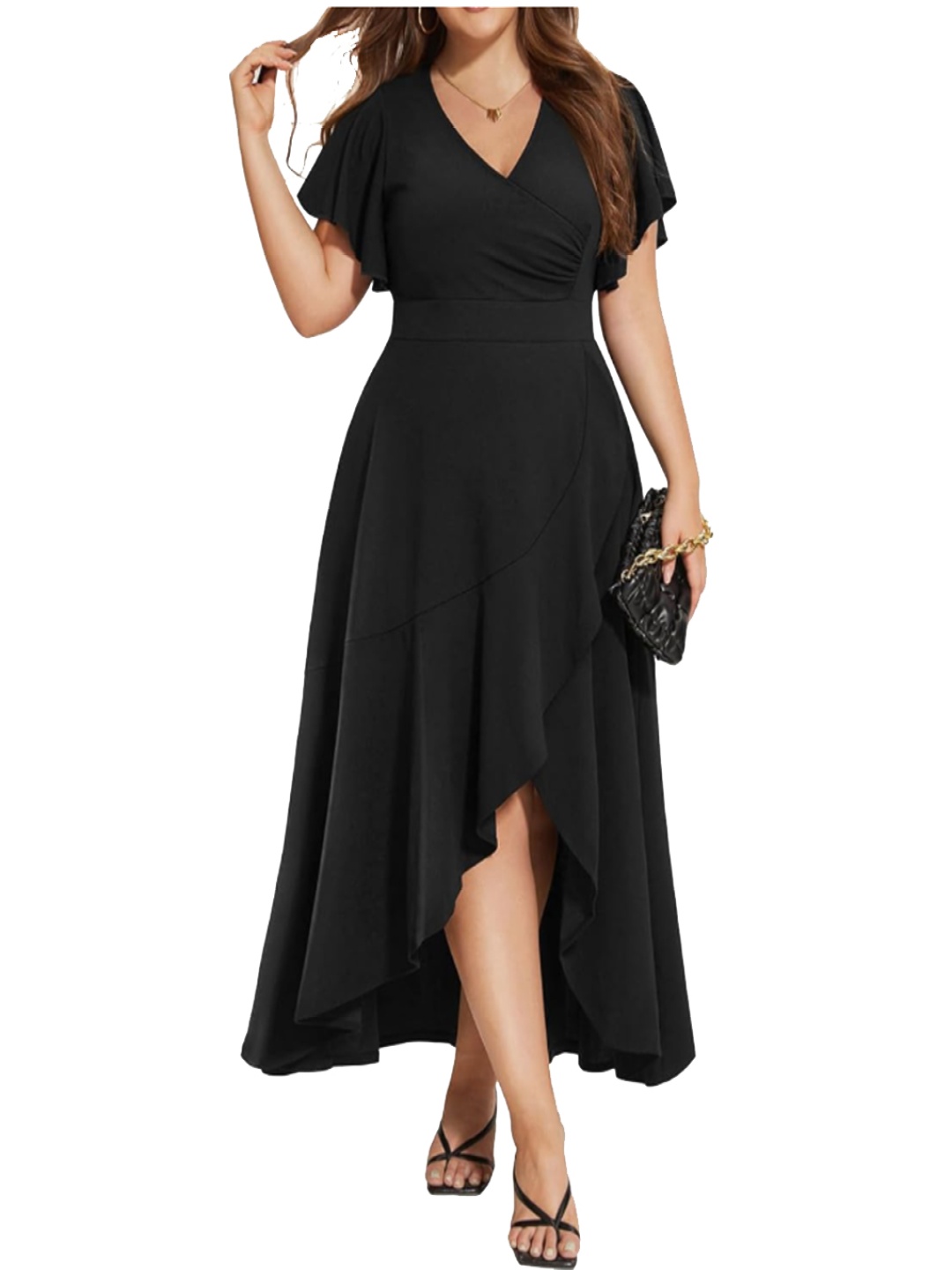 

C4D Women Flared Sleeve V-Neck Wrap Dress, Black