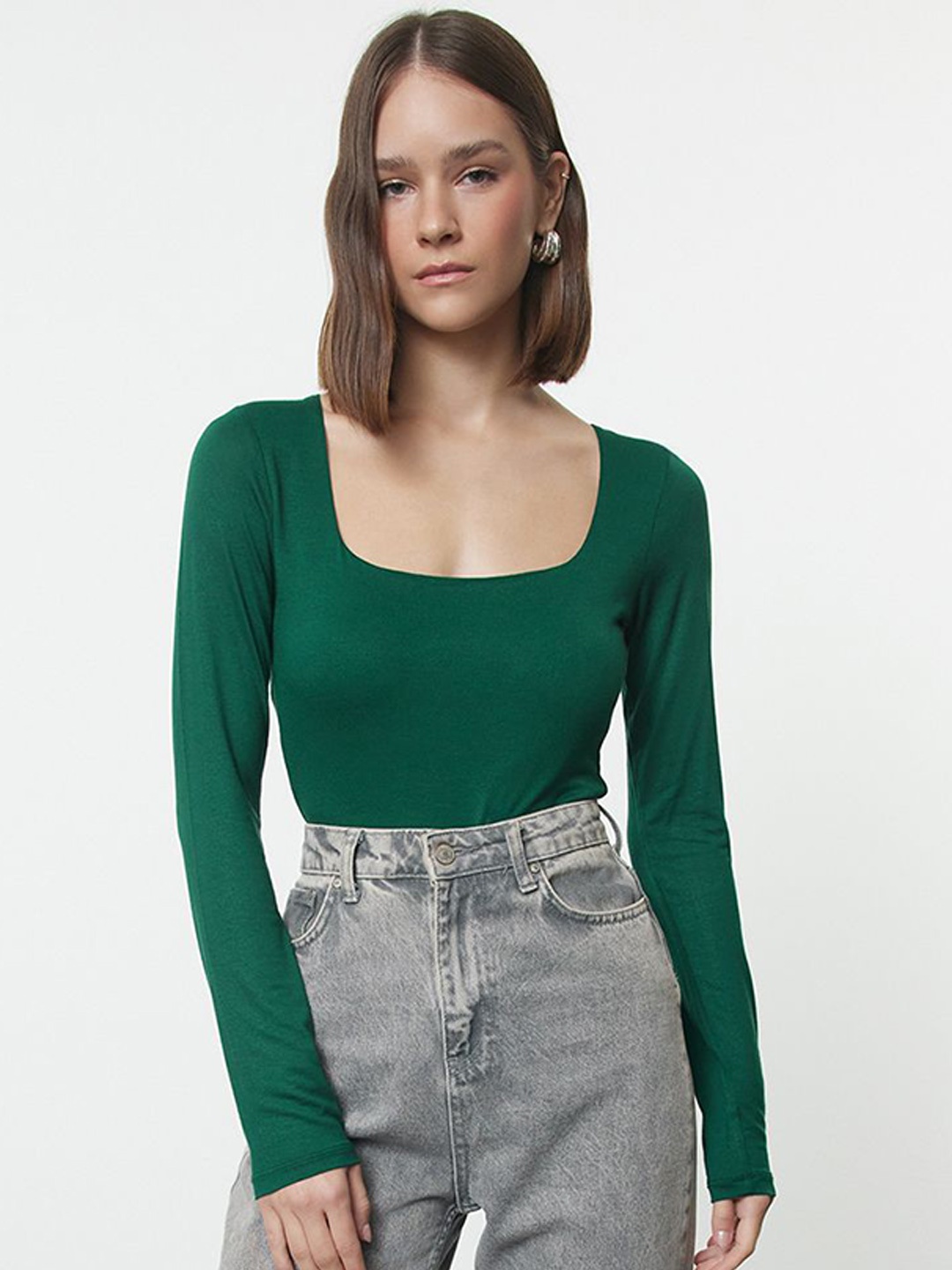 

Trendyol Square Neck Long Sleeves Bodysuit, Green