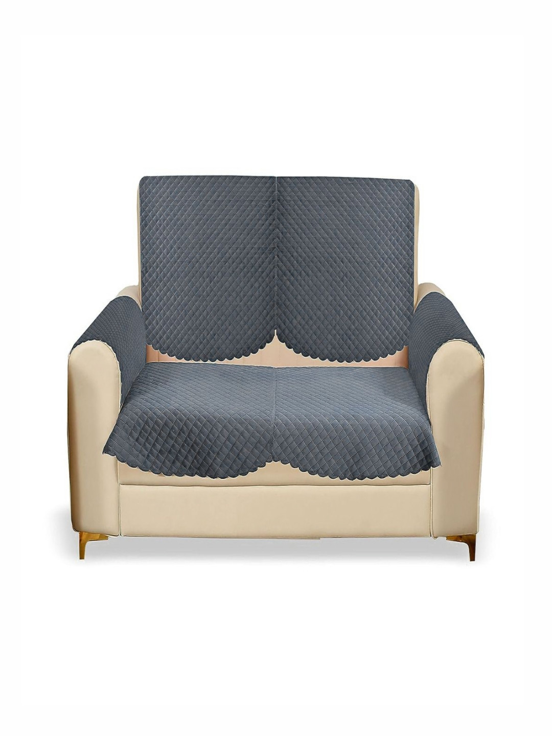 

Fashion Throw Grey Checked Velvet 4 Piece Sofa Cover With Arms