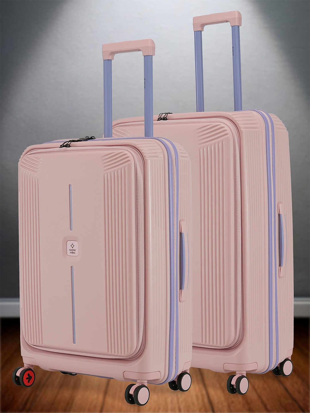 

Nasher Miles Alexandria Polypropylene Set of 2 M/L Peach Grey Trolley Bags (65-75 cm)