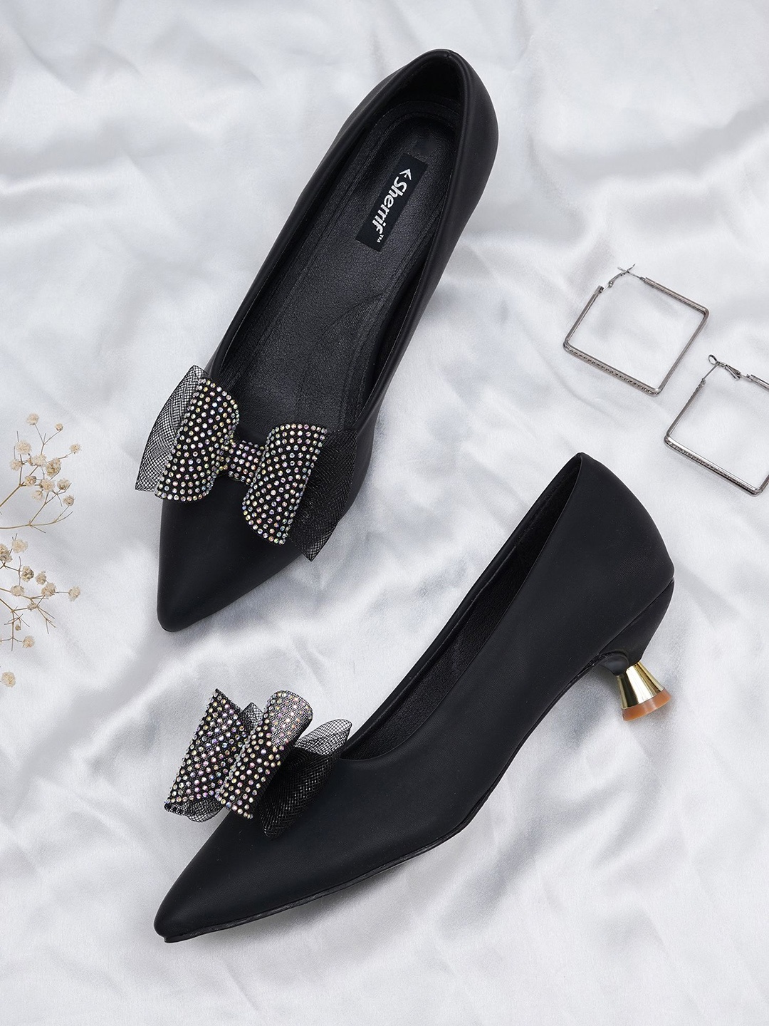 

Sherrif Shoes Kitten Heel Pumps with Bows, Black