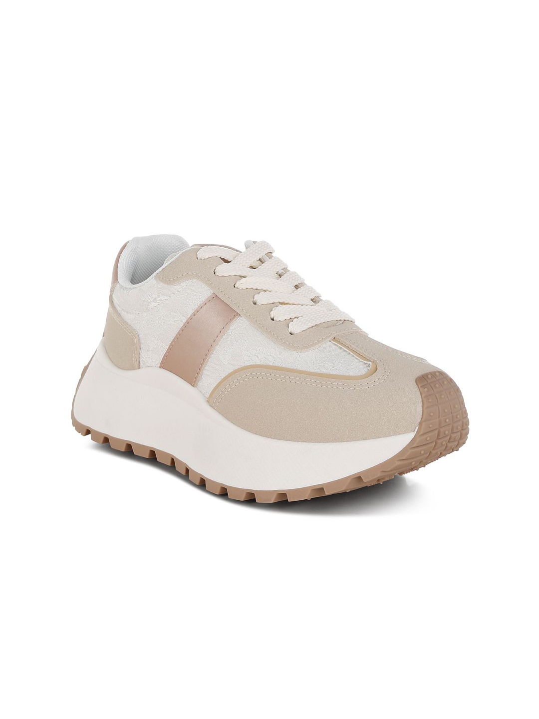 

London Rag Women Colourblocked Round Toe Lace-Ups Sneaker, Beige