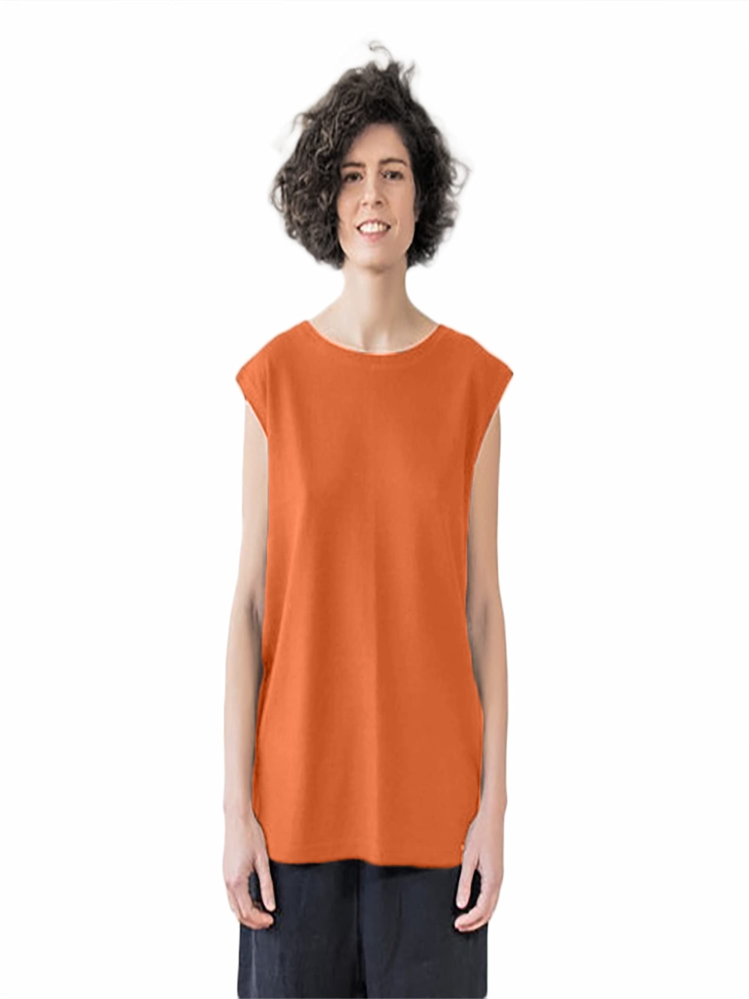 

NOTWILD Women Solid Round Neck Cotton T-shirt, Orange