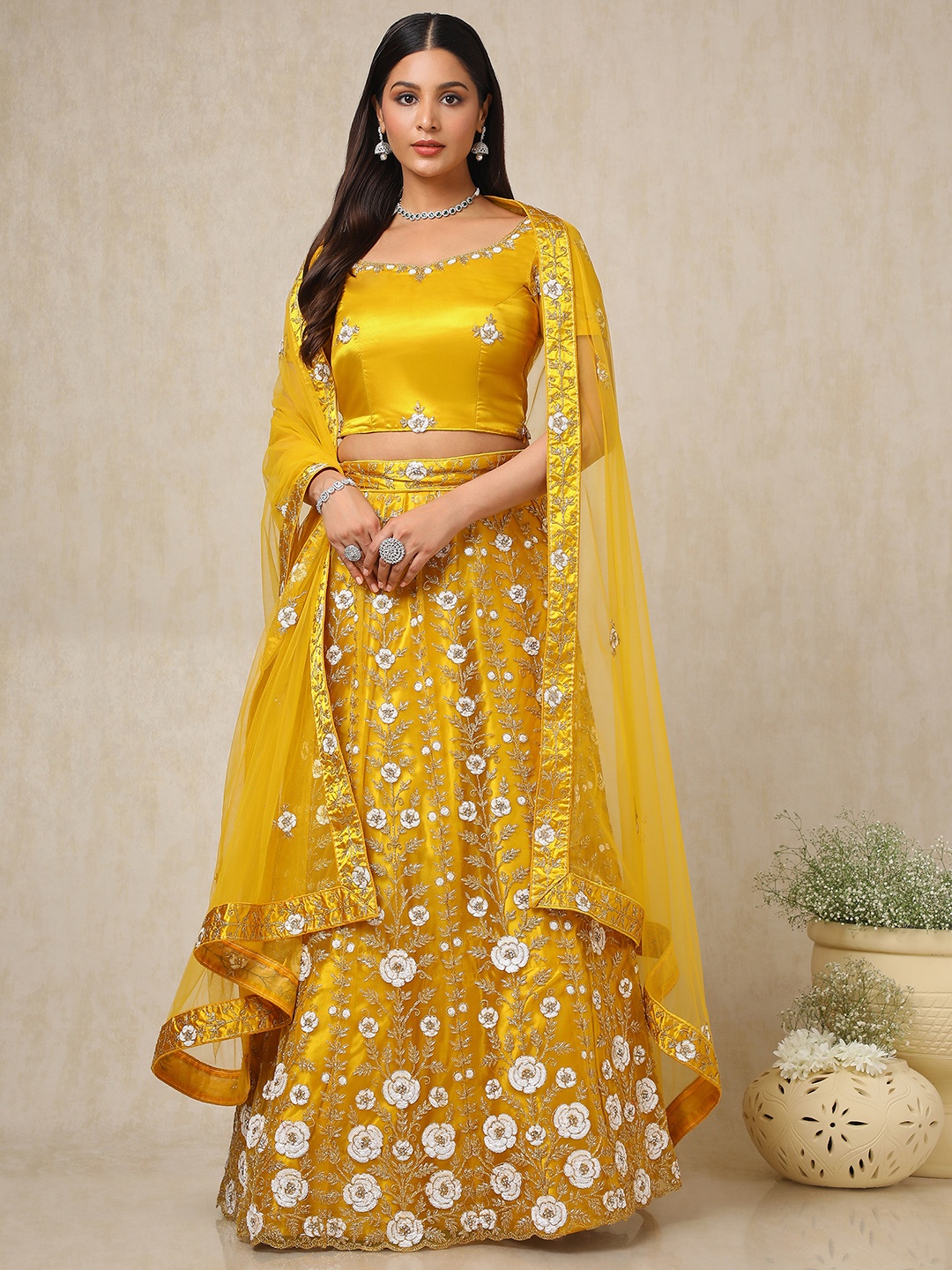 

Soch Embellished Beads and Stones Unstitched Lehenga & Blouse With Dupatta, Mustard