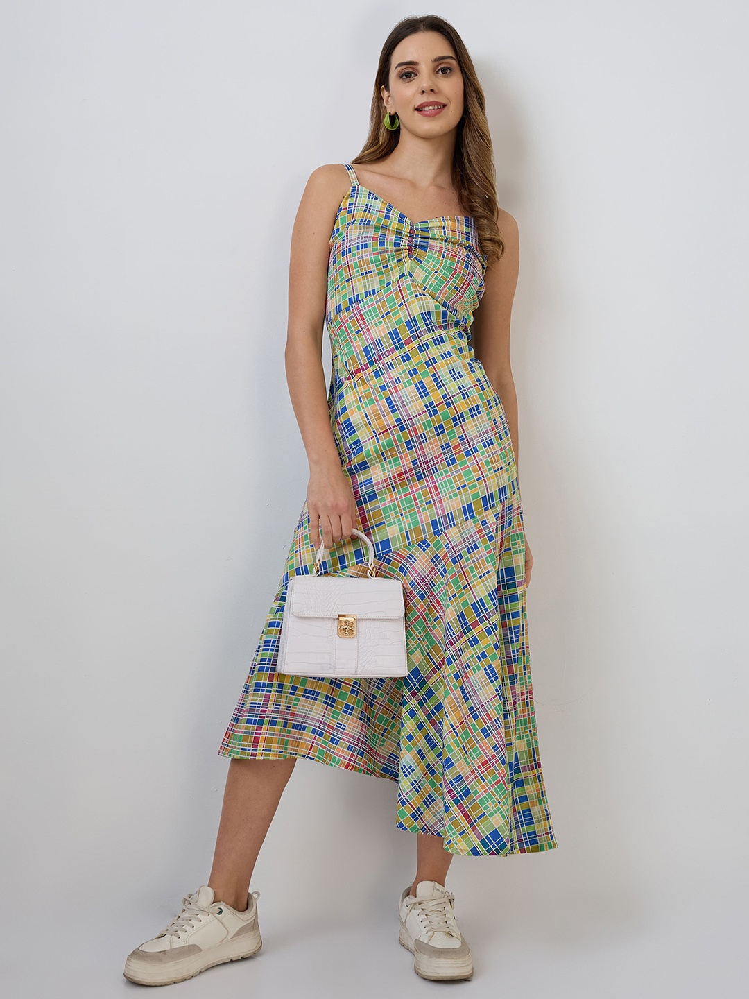 

DressBerry Women Checked Fit & Flare Midi Dress, Green