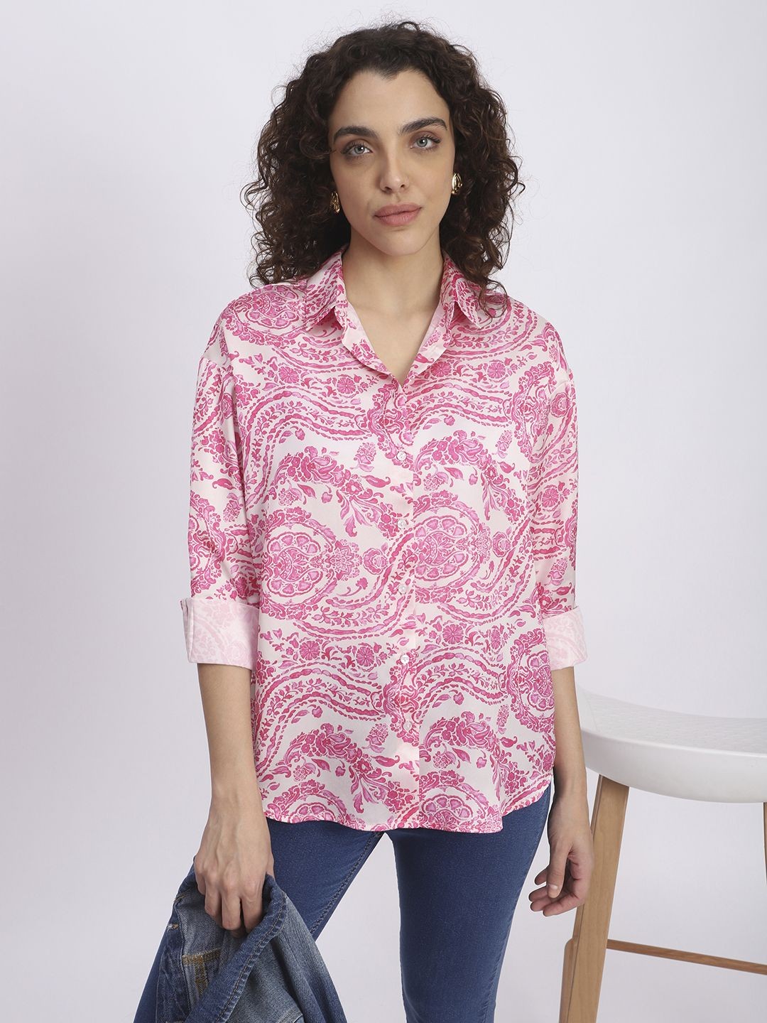 

R&B Floral Print three-quarter Top, Pink