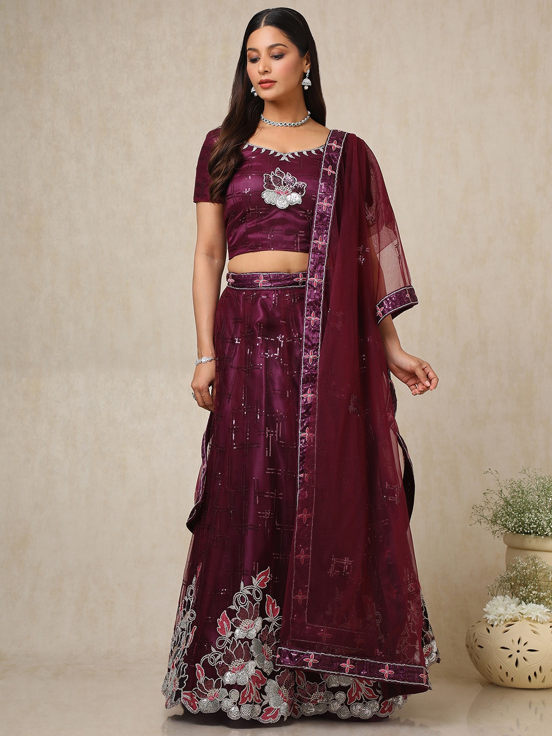 

Soch Embellished Sequinned Unstitched Lehenga & Blouse With Dupatta, Purple