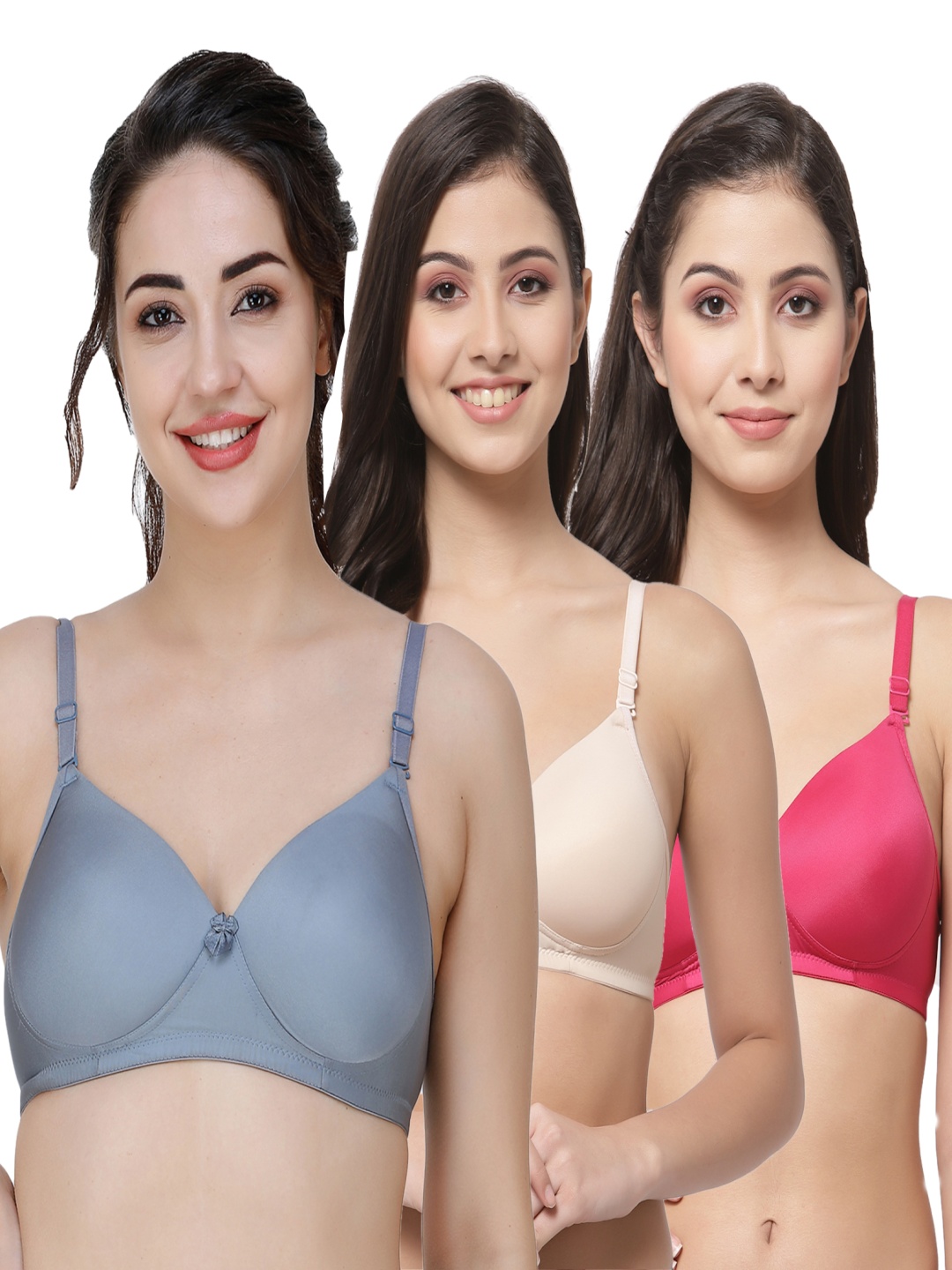 

College Girl Women Pack Of 3 Full Coverage Lightly Padded T-shirt Bra, Grey