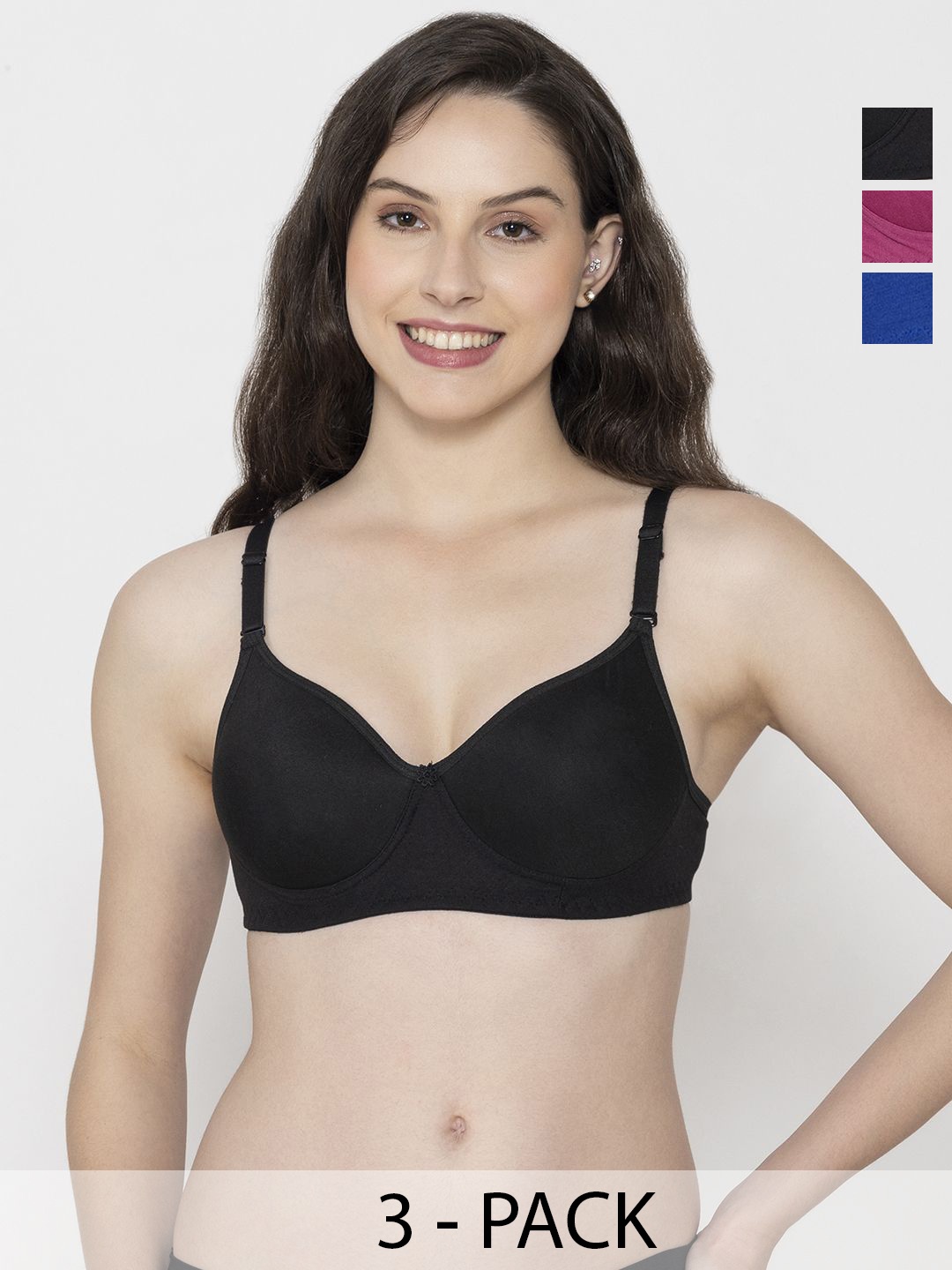 

FUNAHME Women Pack of 3 Full Coverage Lightly Padded and Non-Wired T-shirt Bra, Blue