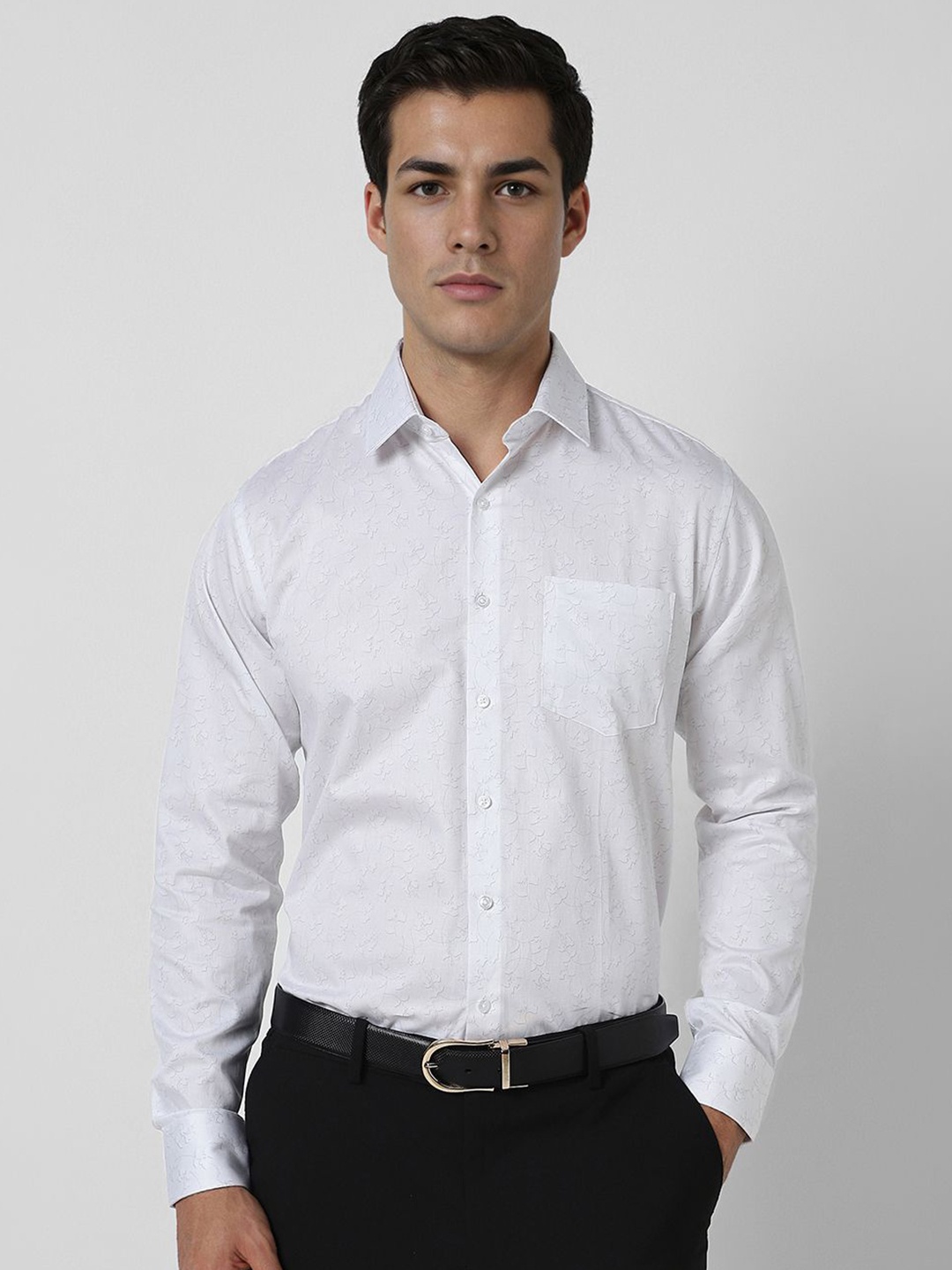 

Van Heusen Men Slim Fit Spread Collar Floral Printed Cotton Formal Shirt, White