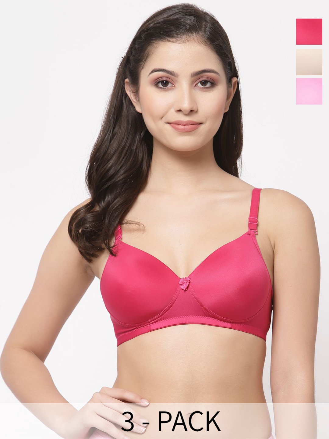 

College Girl Pack Of 3 Full Coverage Lightly Padded T-shirt Bra, Pink