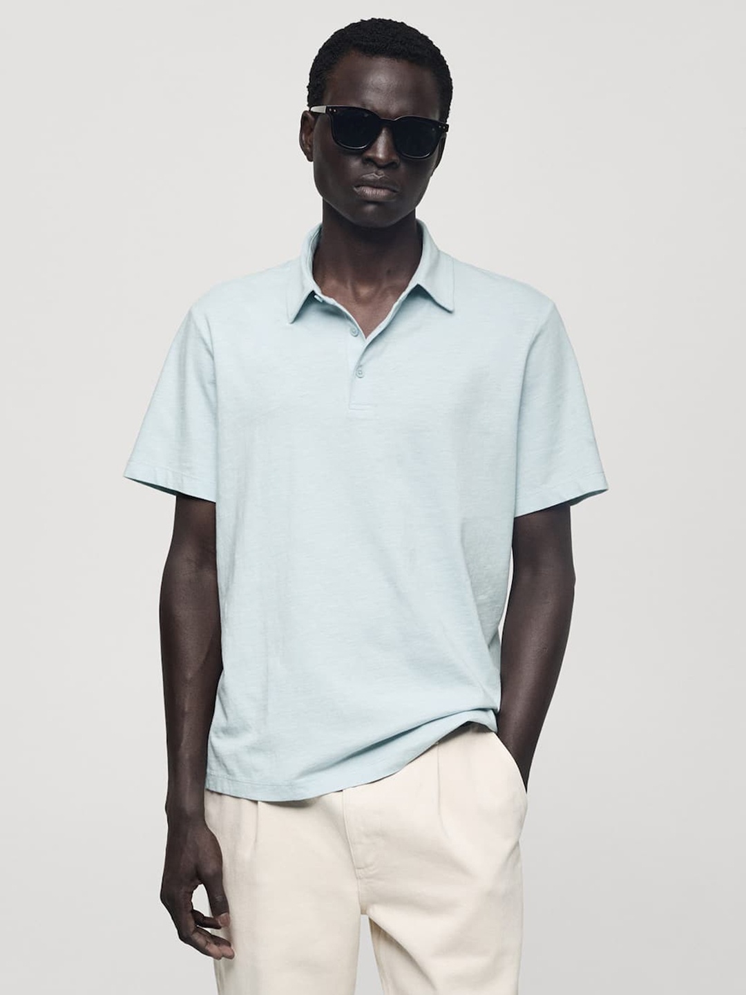 

MANGO MAN Polo Collar Pure Cotton T-shirt, Blue