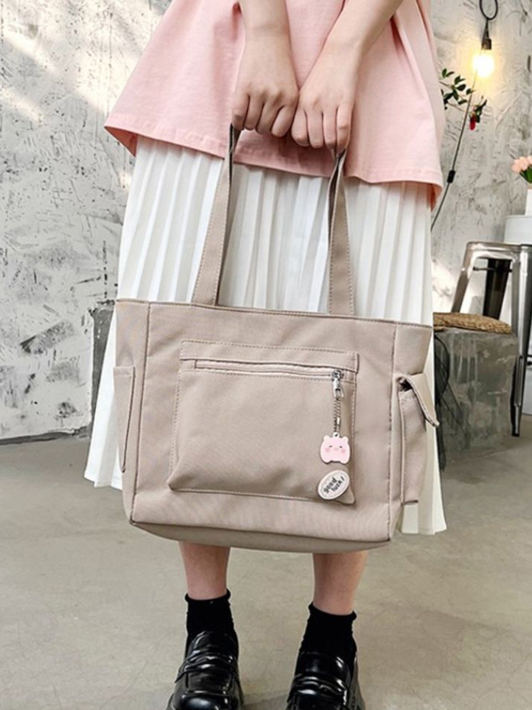 

StyleCast Women Solid Shopper Tote Bag, Beige