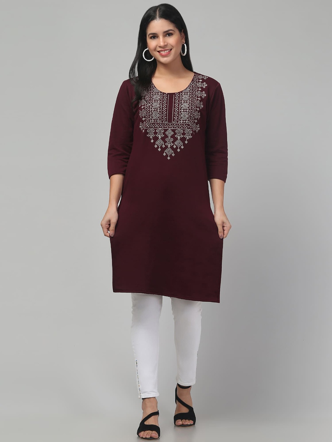 

FAMBEE Women Woollen Kurta, Brown