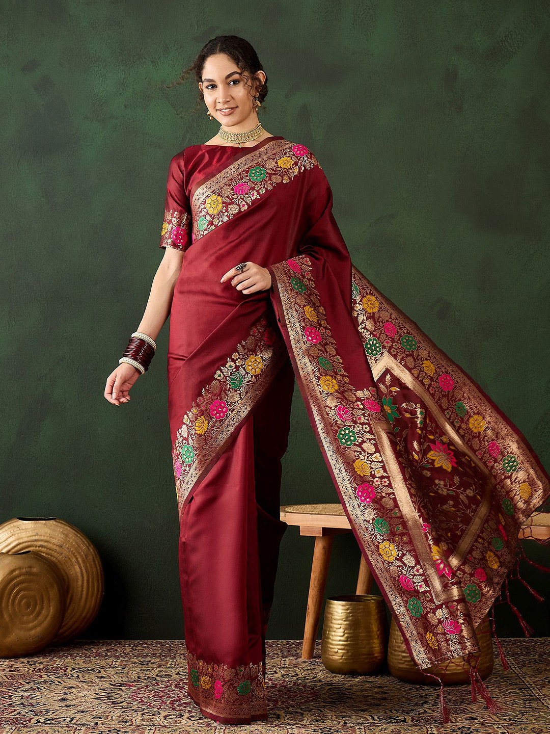 

KALINI Zari Woven Design Banarasi Saree, Maroon
