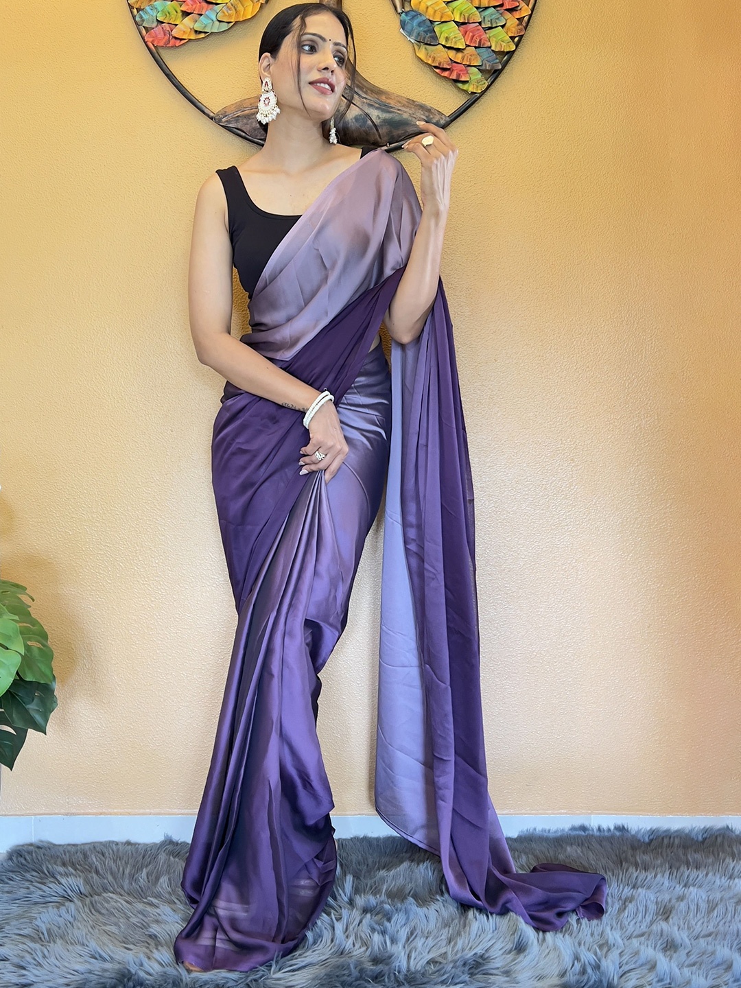 

ZIBLON Ombre Ready to Wear Saree, Purple