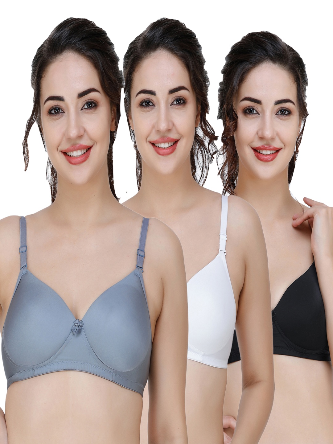 

College Girl Women Pack Of 3 Full Coverage Lightly Padded Bra, Grey