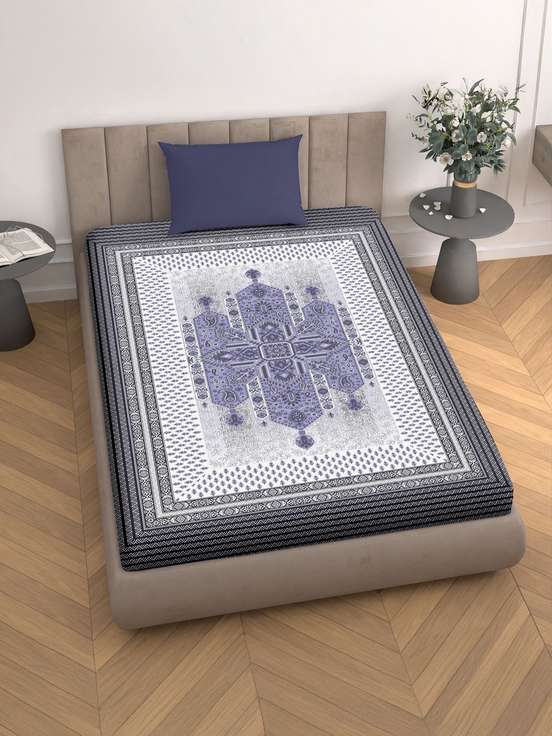 

Cortina 144 TC Cotton Blend Green Super Soft Single Size Bedsheet, Purple