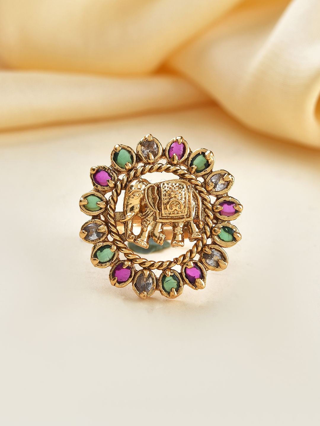 

Voylla Gold Opulence Gajaveera Temple Ring