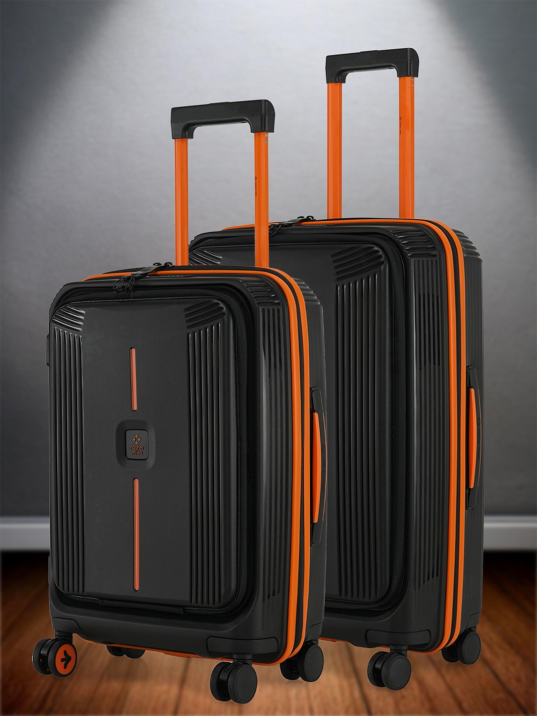 

Nasher Miles Alexandria Polypropylene Set of 2 S/M Black Orange Trolley Bags (55-65 cm)