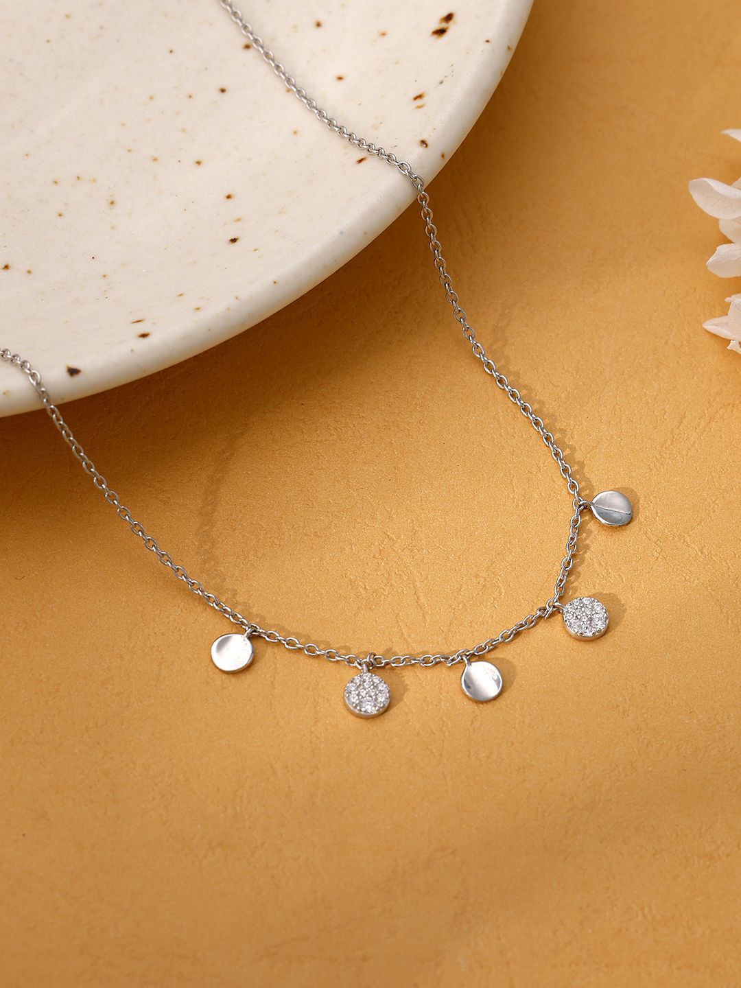 

GIVA 925 Sterling Silver Rhodium-Plated Cubic Zirconia Studded Moonlit Charm Chain
