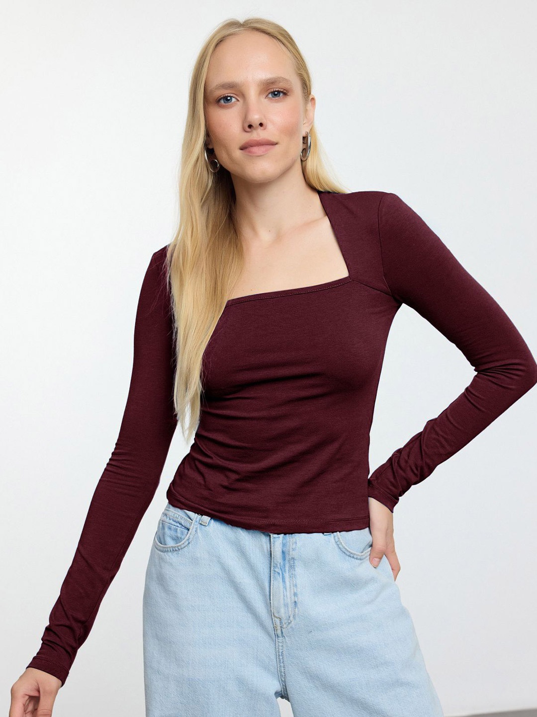 

Trendyol Women Fitted Crop Top, Maroon