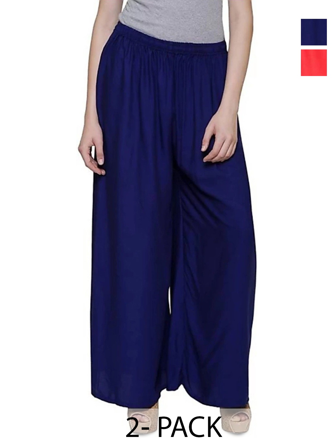

FAMBEE Women Pack Of 2 Flared Knitted Palazzos, Blue