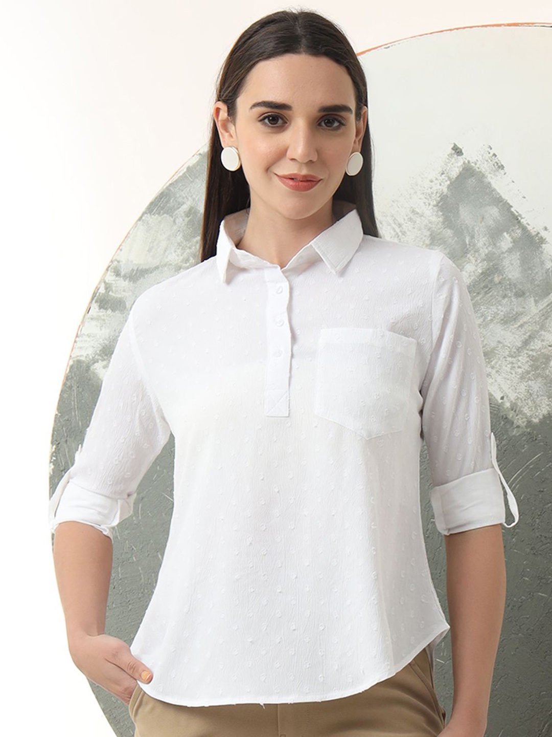 

FITHUB Women Shirt Collar Top, White