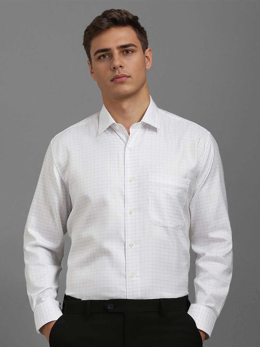 

Luxure by Louis Philippe Men Classic Fit Grid Tattersall Checked Cotton Formal Shirt, White