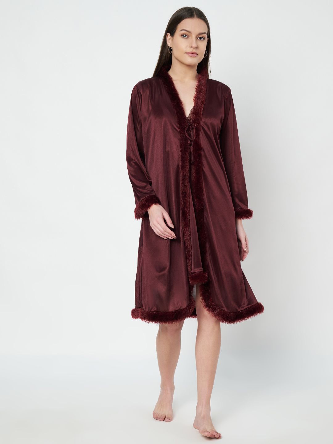 

KOI SLEEPWEAR Women Satin Nightdress, Maroon