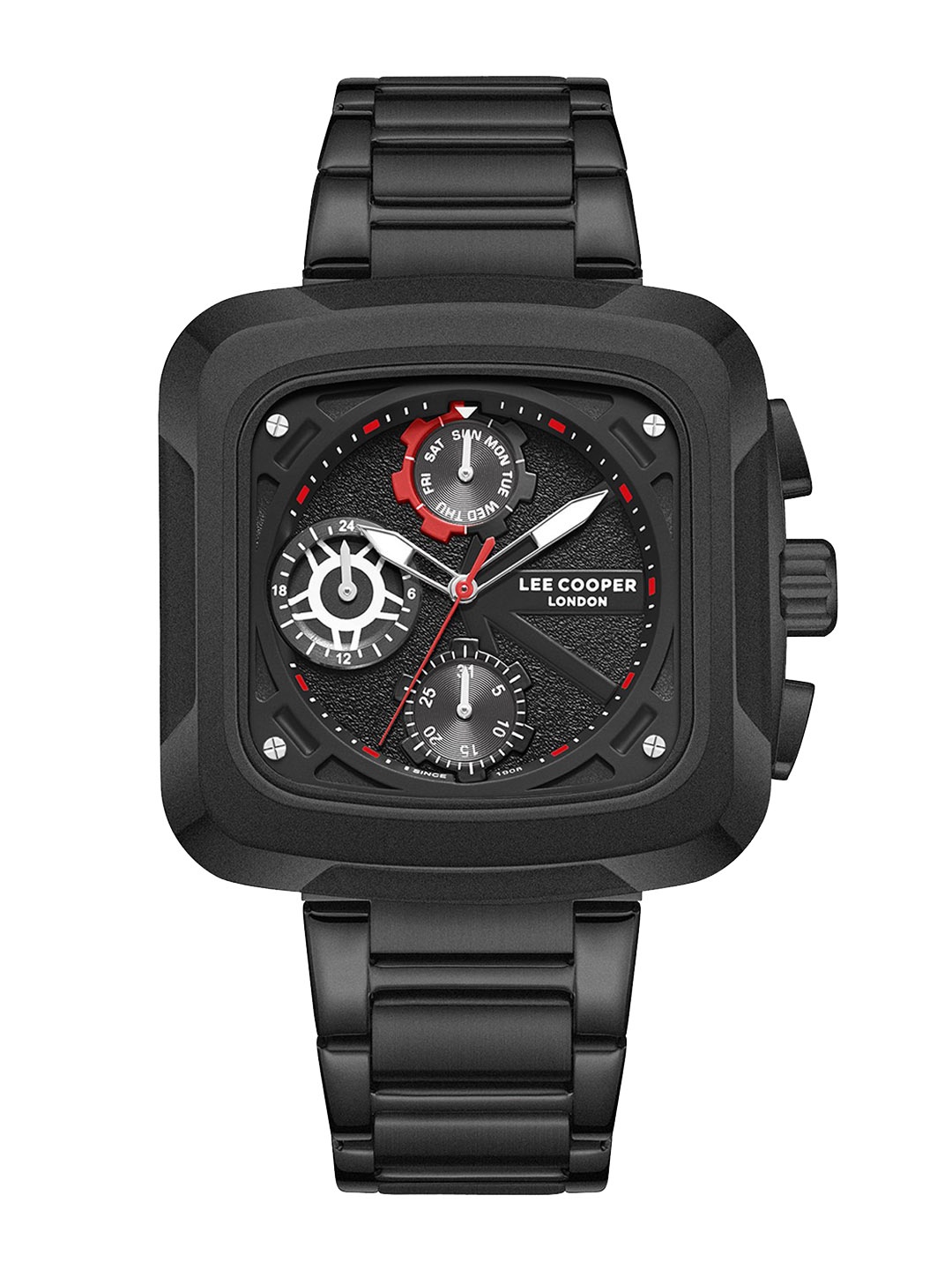 

Lee Cooper Men Brass Dial & Stainless Steel Bracelet Style Straps Analogue Multi Function Watch LC08013.650, Black