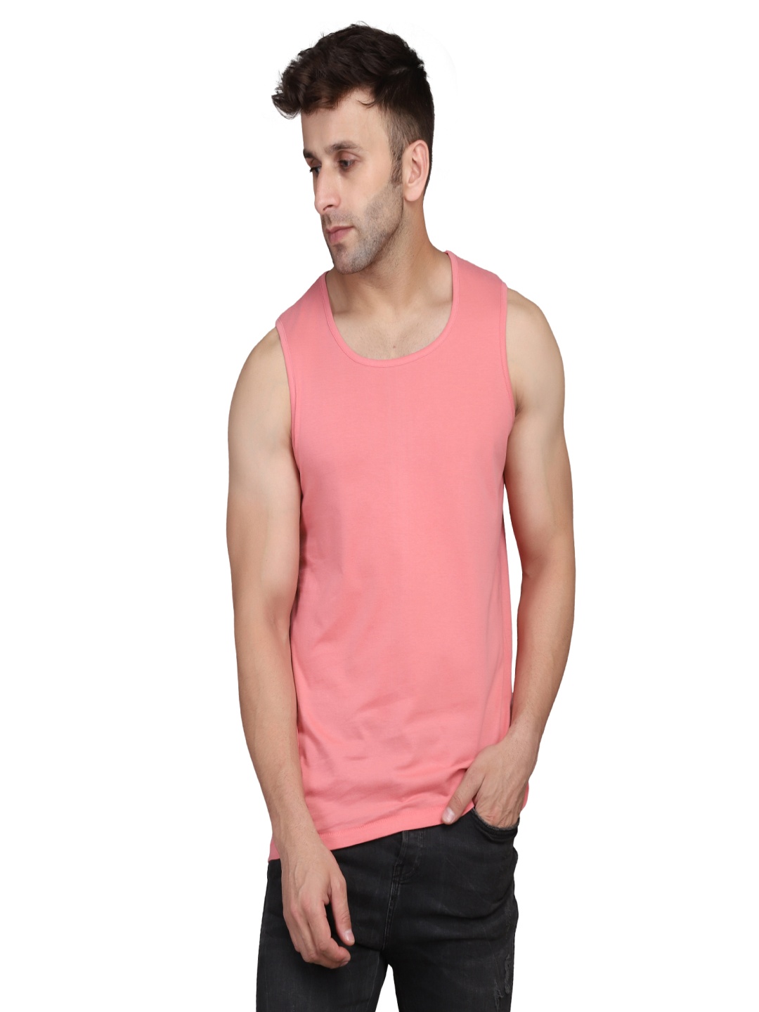 

WOOSTRO Men Pack Of 2 Solid Round Neck Cotton Slim Fit T-shirts, Pink