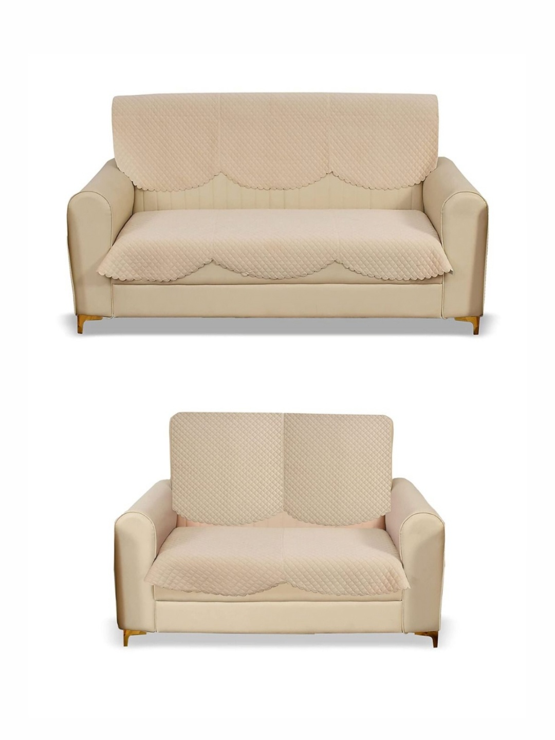 

Fashion Throw Beige Checked Velvet 4 Piece Sofa Cover