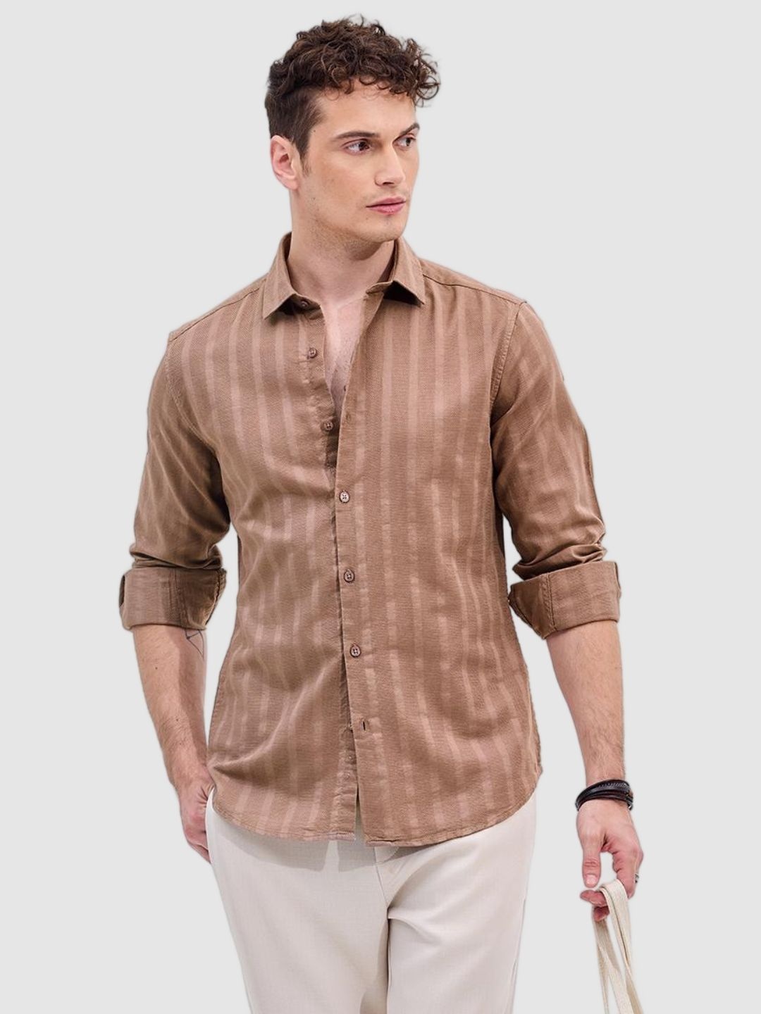 

Snitch Men Smart Fit Spread Collar Solid Cotton Casual Shirt, Brown