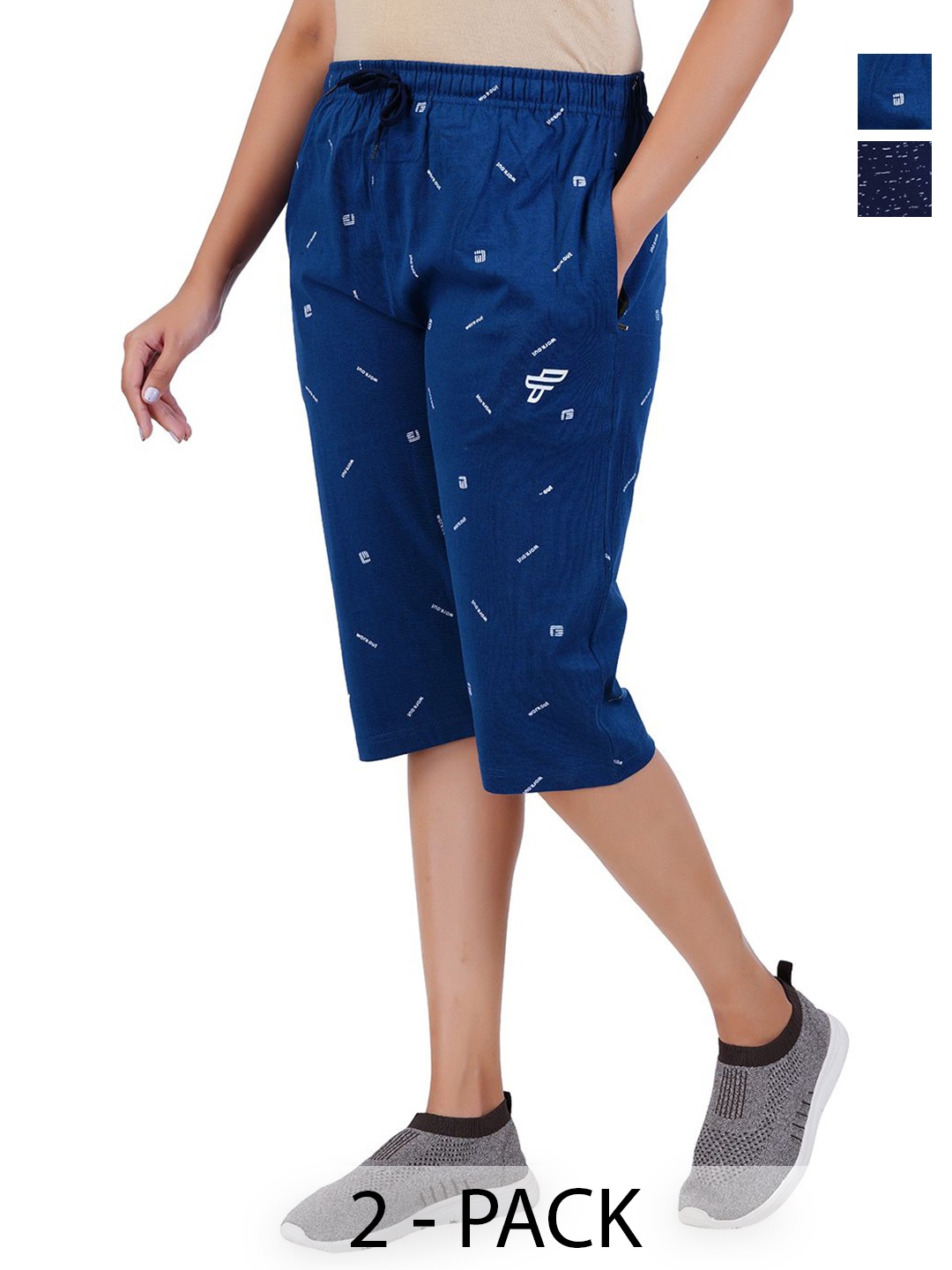 

FEEL TRACK Women Printed Capris, Navy blue