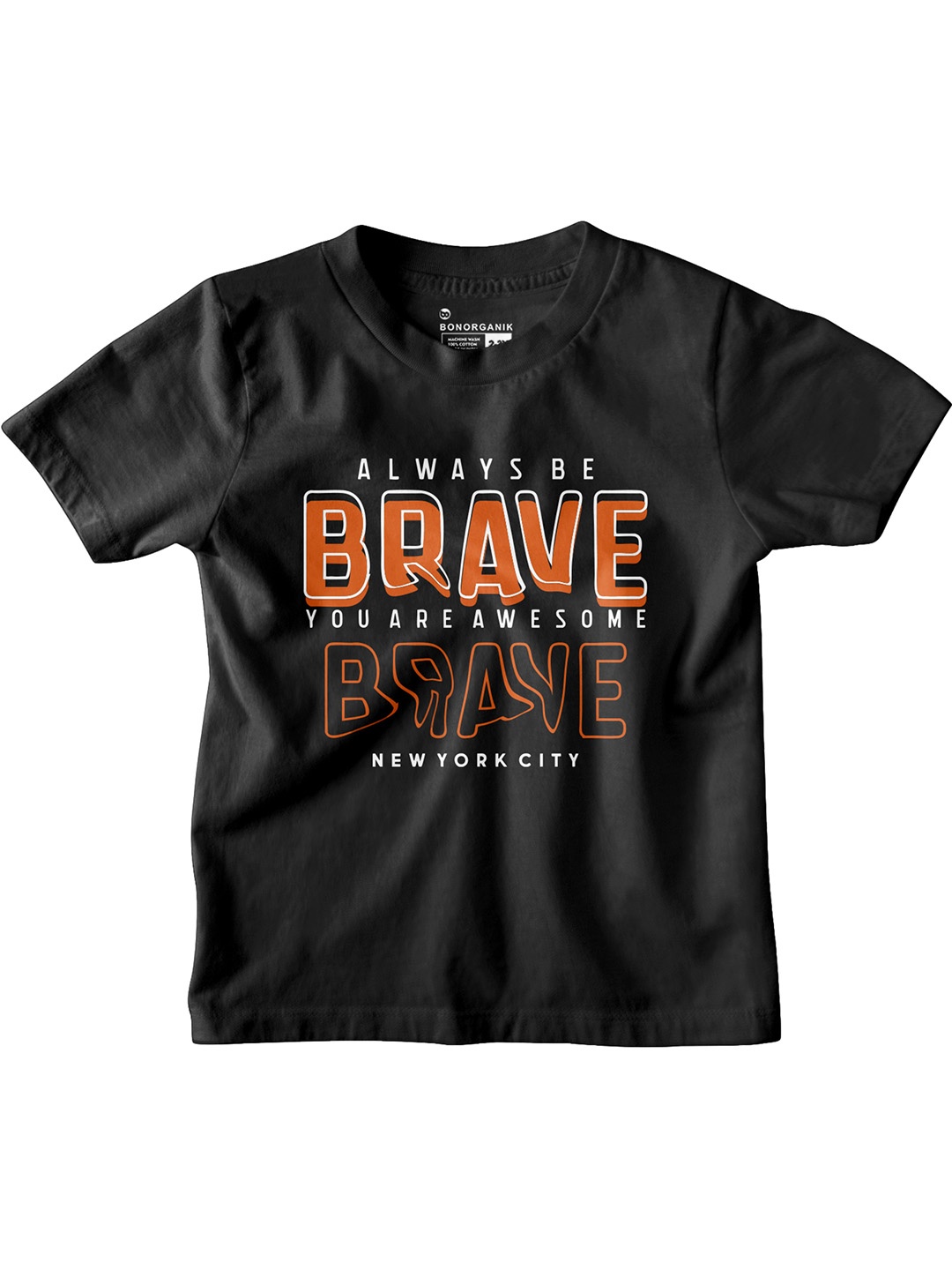 

BonOrganik Boys Typography Printed Round Neck Cotton T-shirt, Black