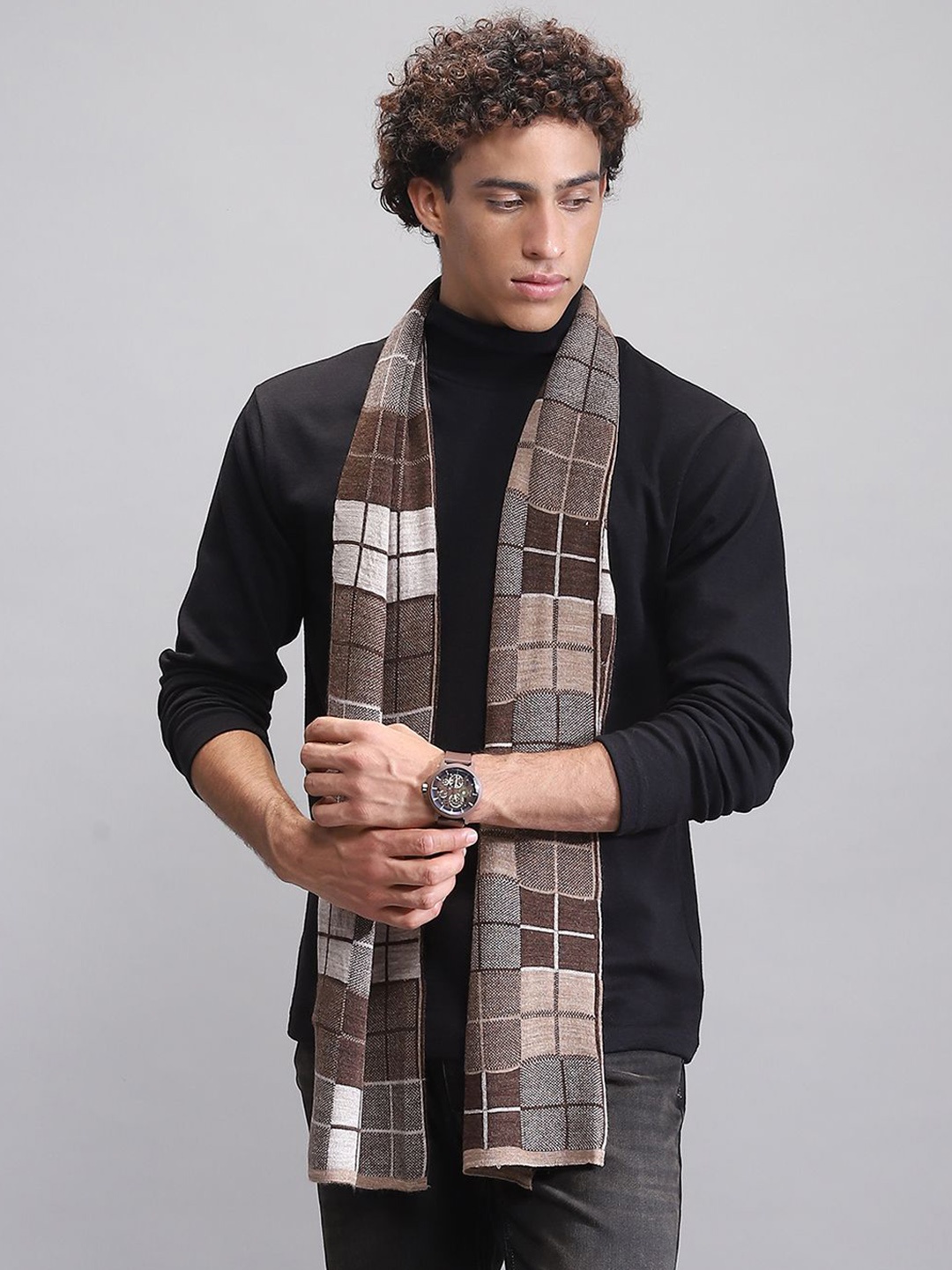 

Monte Carlo Men Checked Merino Wool Mufflers, Brown