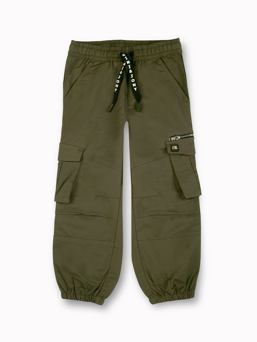 

Gini and Jony Boys Comfort Regular Fit Mid-Rise Cotton Cargos, Olive