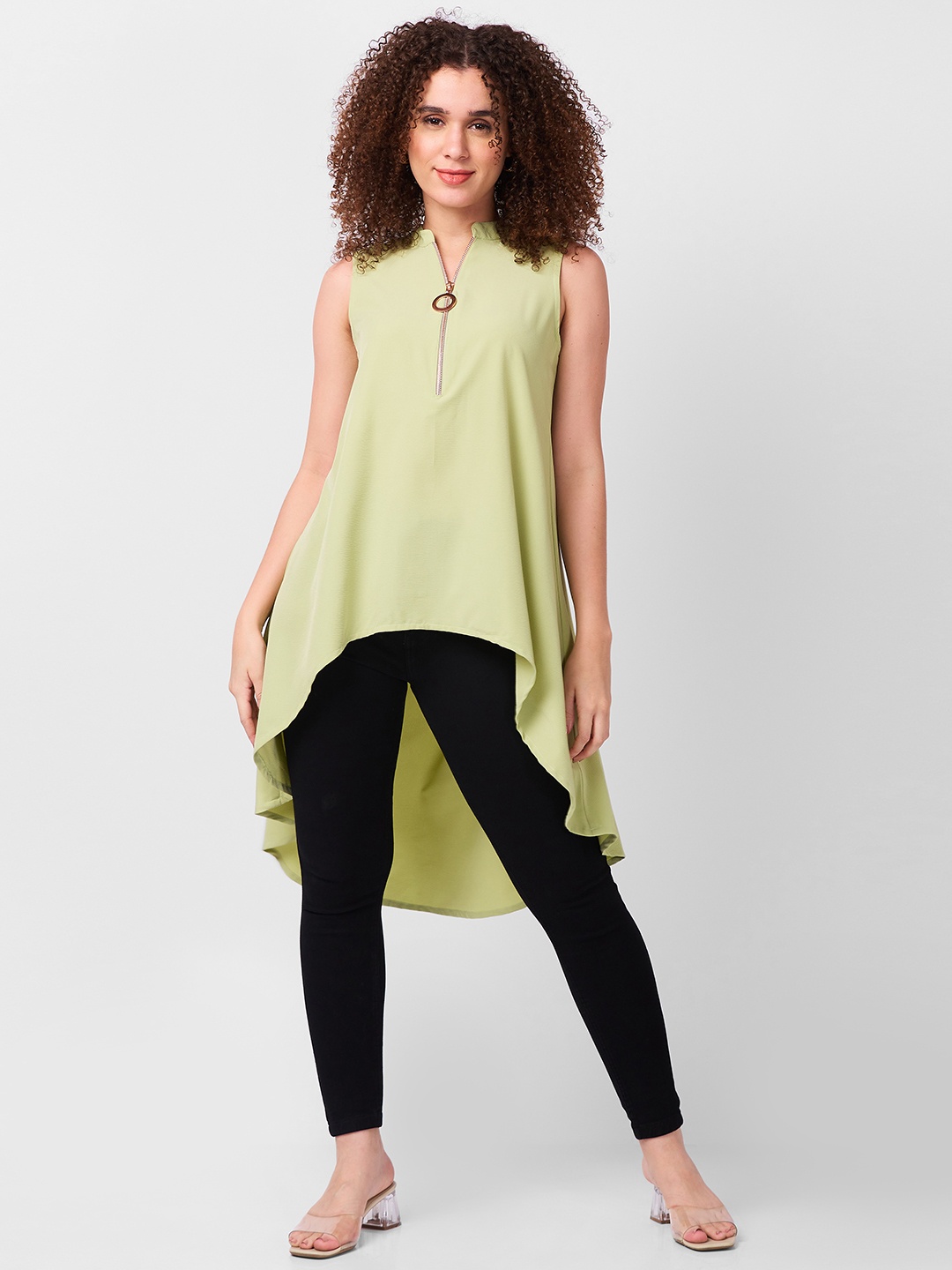 

Iti Women Mock Collar Sleeveless High-Low Longline Top, Green