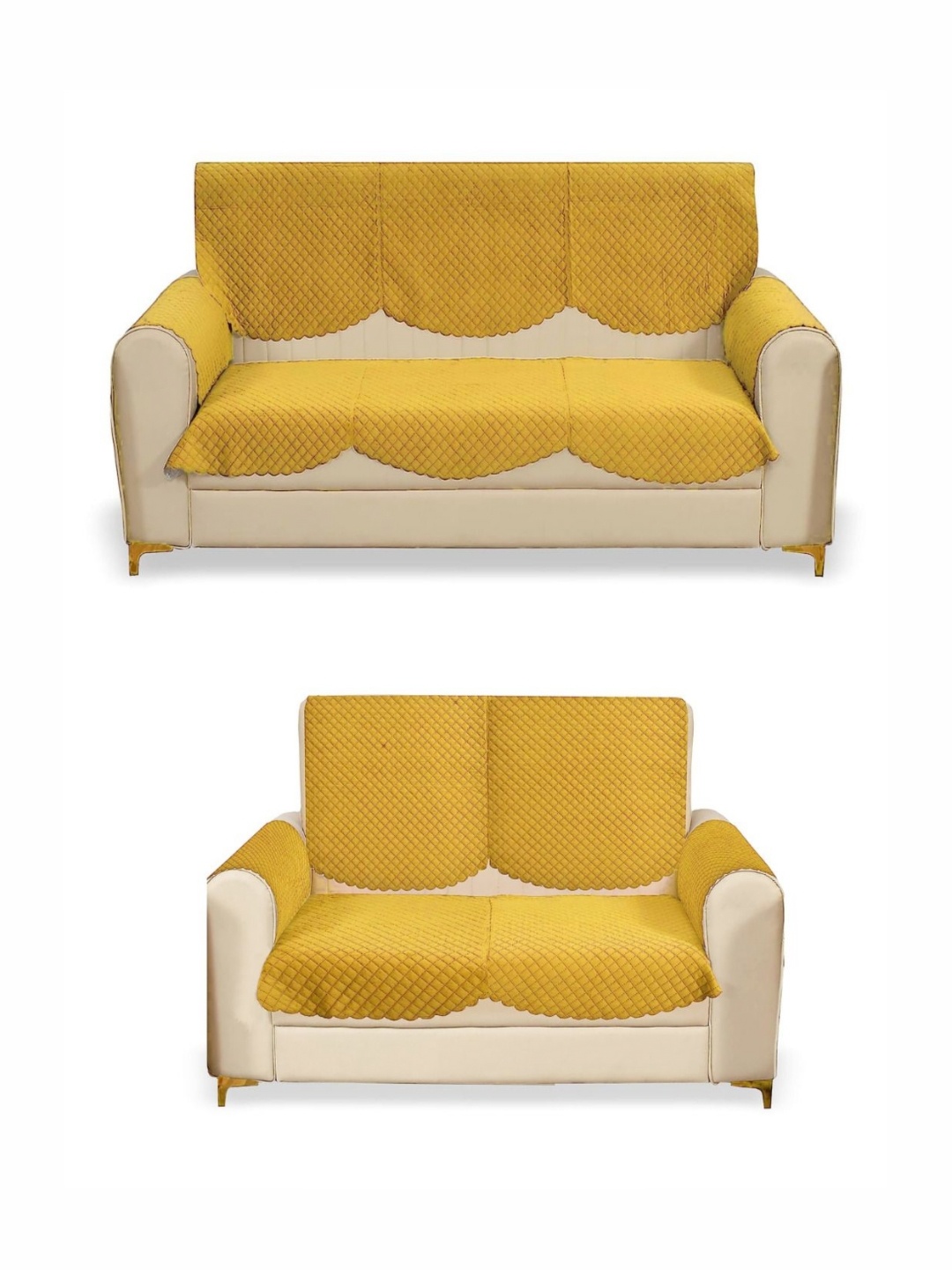 

Fashion Throw Yellow 8 Pieces 5-Seater Checked Velvet Sofa Cover With Arms