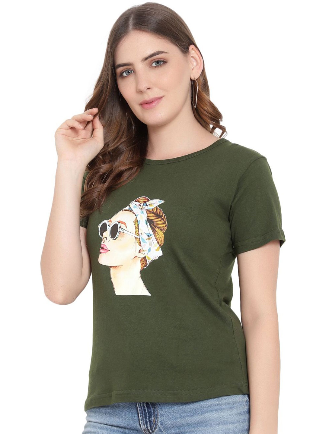 

DEEPMAYRA COLLECTION Printed Cotton Top, Olive