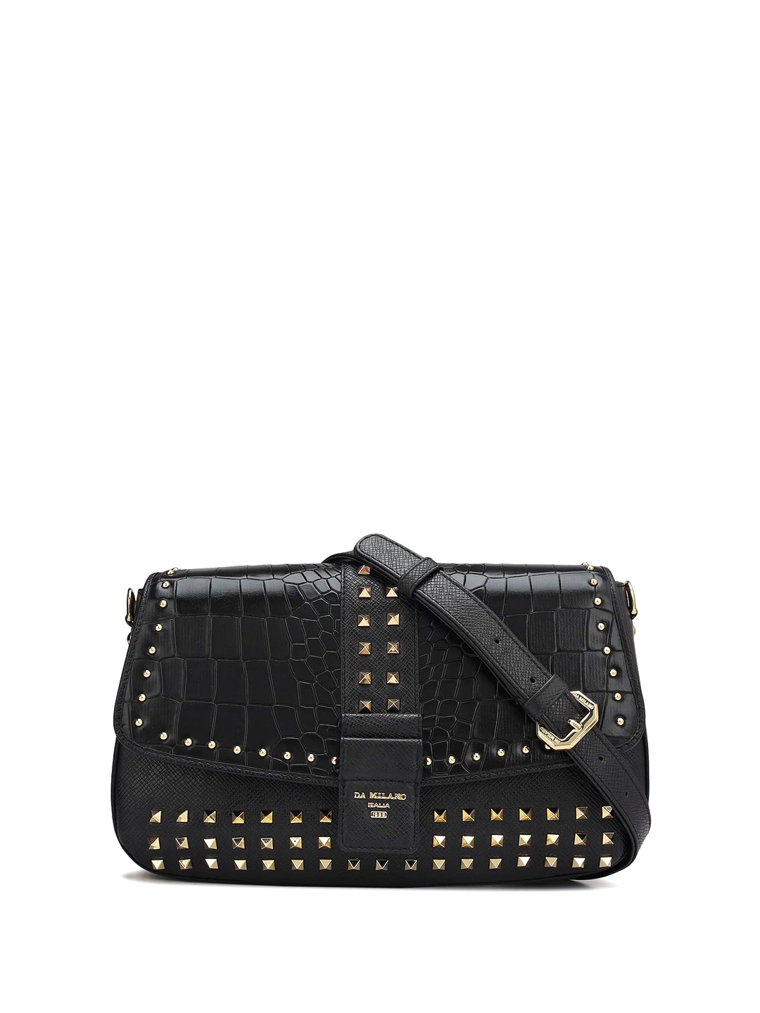 

Da Milano Women Embellished Structured Leather Shoulder Bag, Black