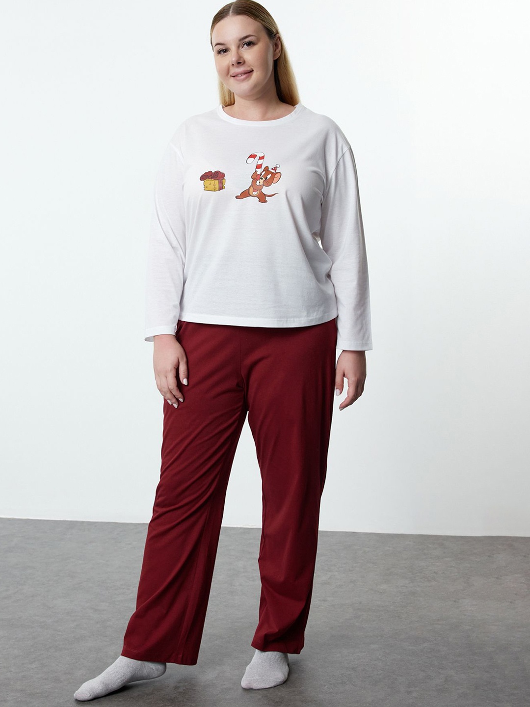 

Trendyol Women Pure Cotton Mid-Rise Tracksuits, White
