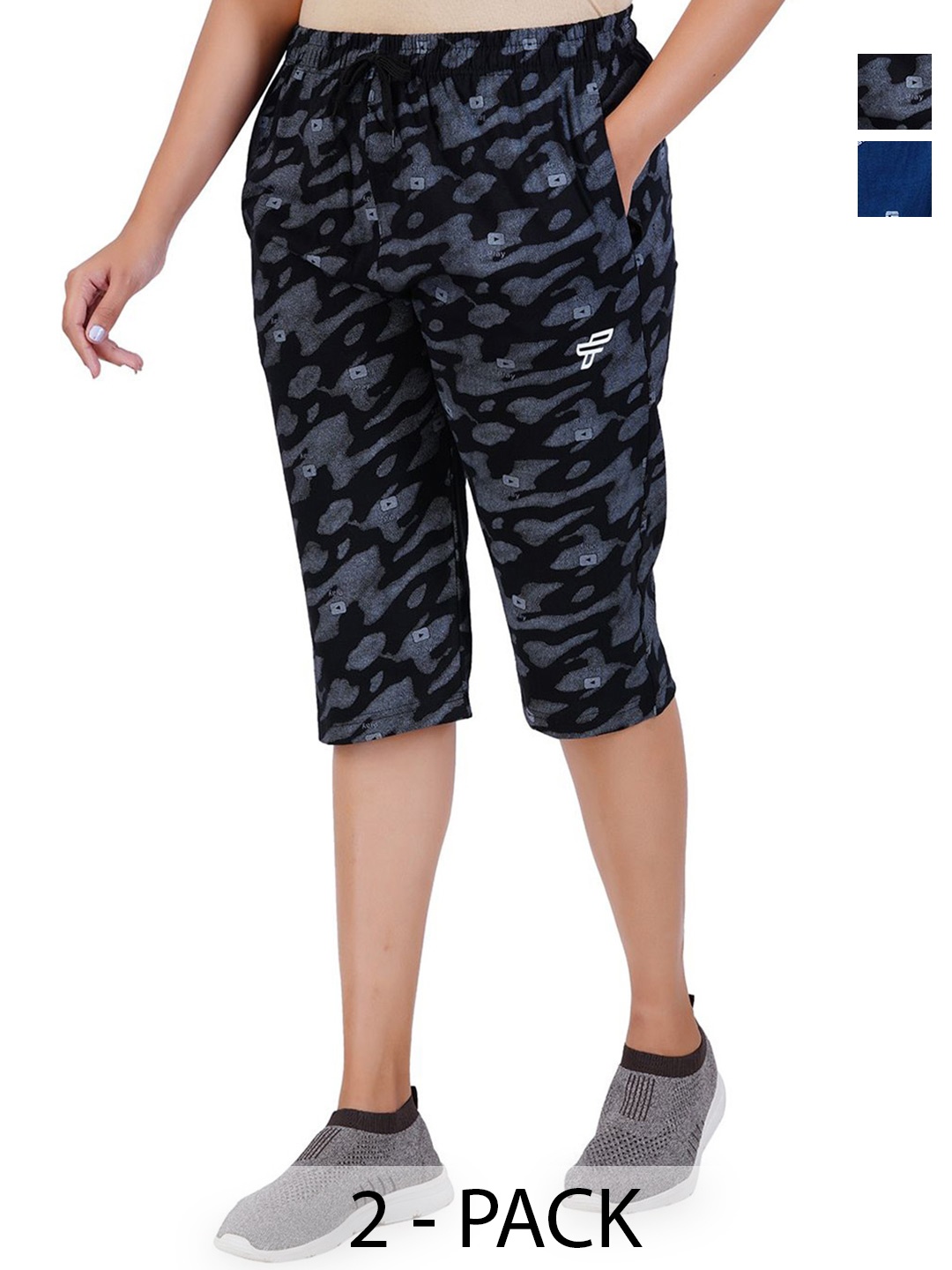 

FEEL TRACK Women Printed Capris, Black