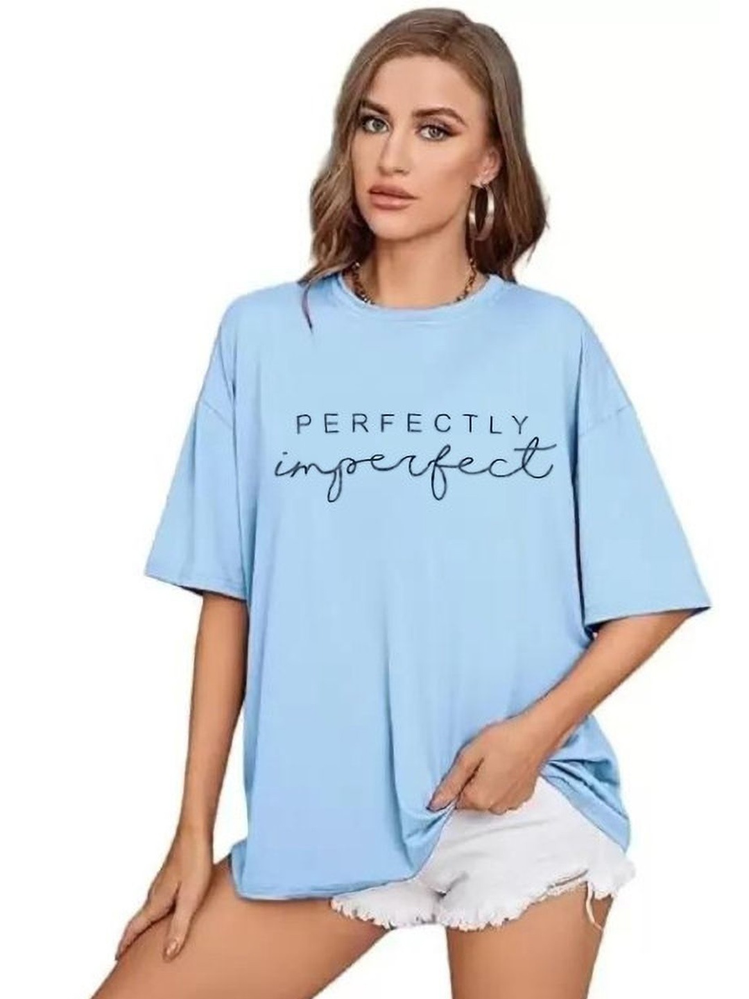 

SALUJA FABRICS Women Typography Printed Pockets T-shirt, Blue