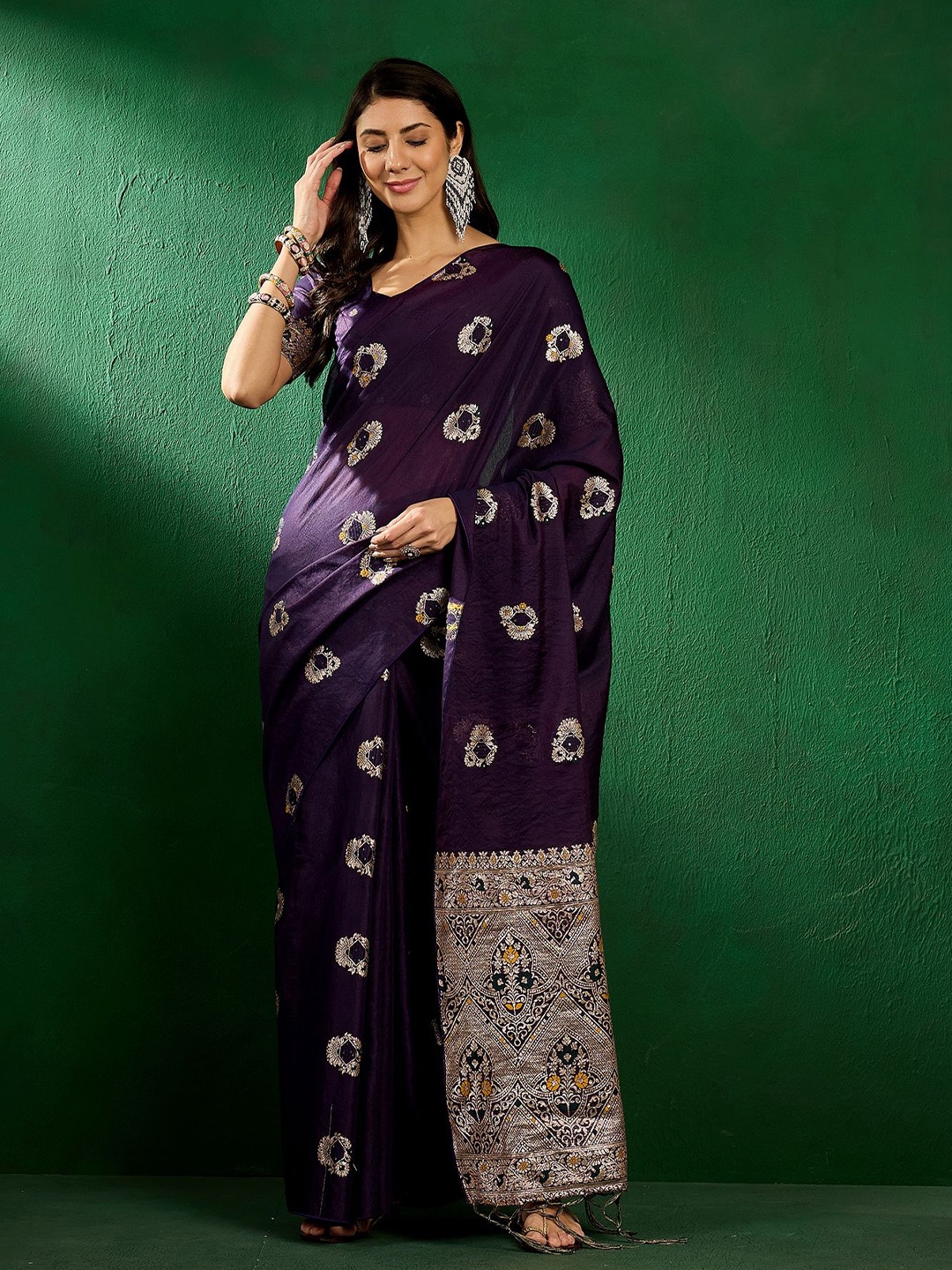 

KALINI Woven Design Zari Banarasi Saree, Violet