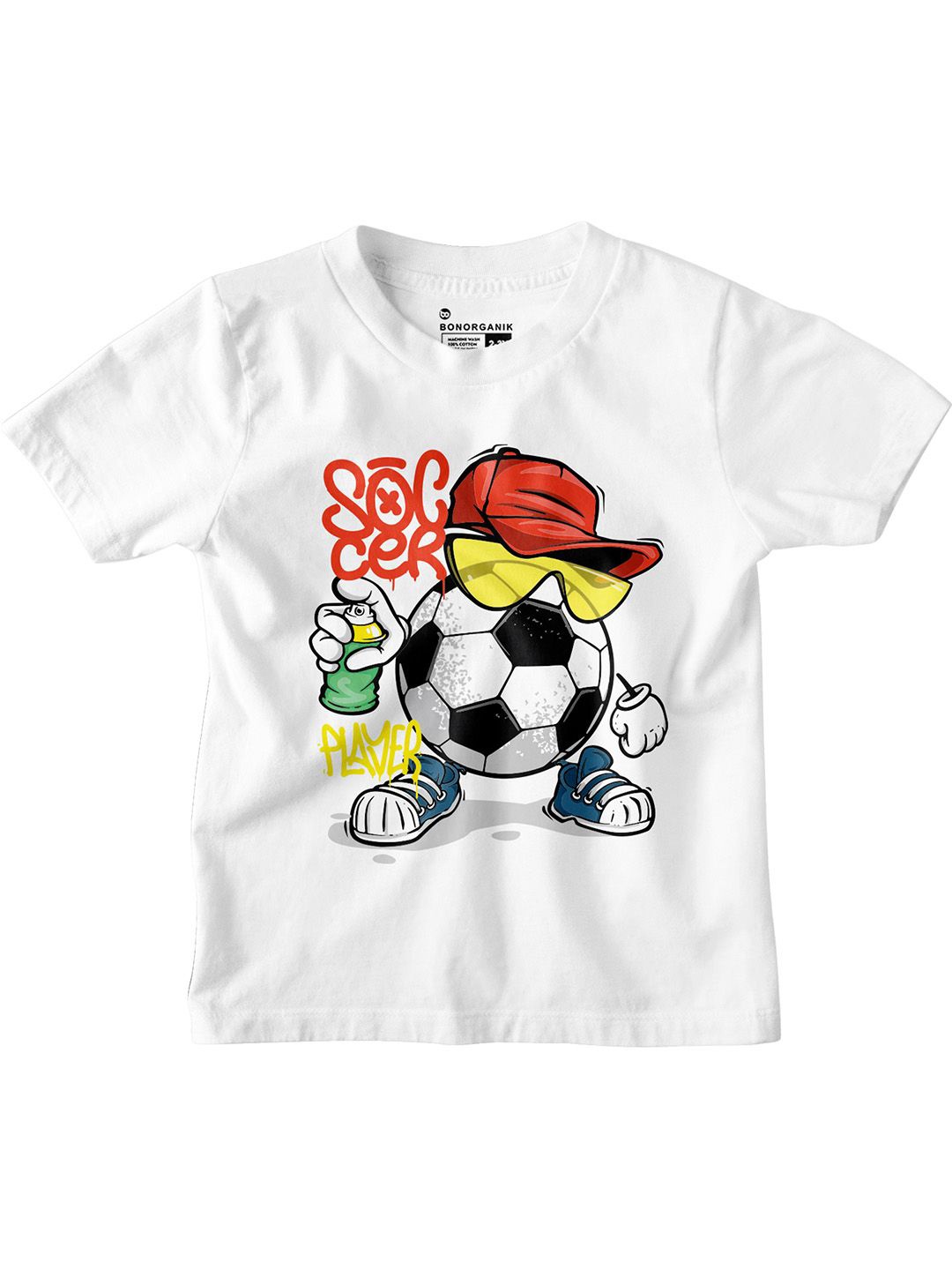 

BonOrganik Boys Graphic Printed Round Neck Cotton T-shirt, White