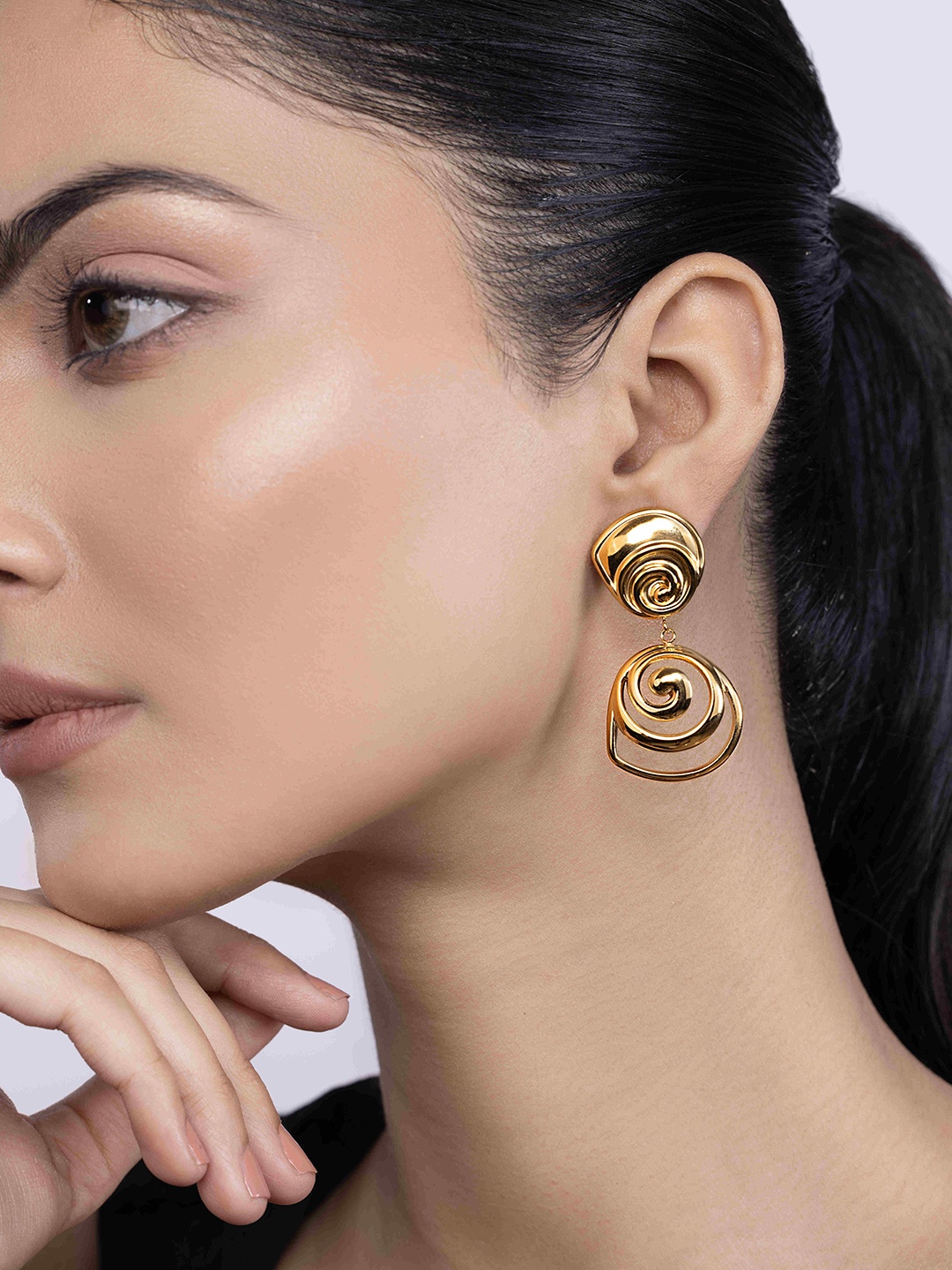 

KAORI BY SHREYA AGARWAL Gold-Plated Stainless Steel Contemporary Drop Earrings