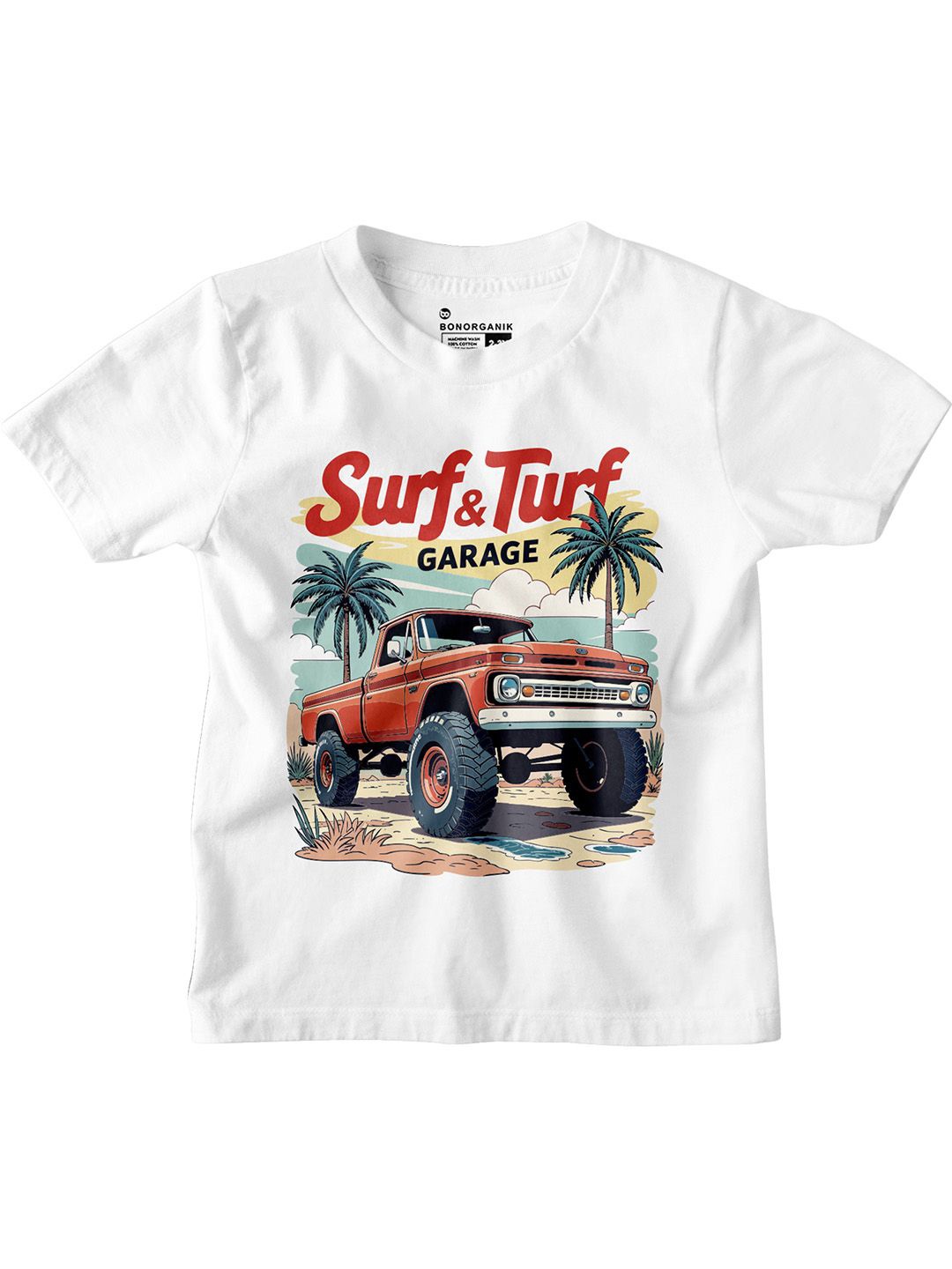 

BonOrganik Boys Graphic Printed Round Neck Cotton T-shirt, White