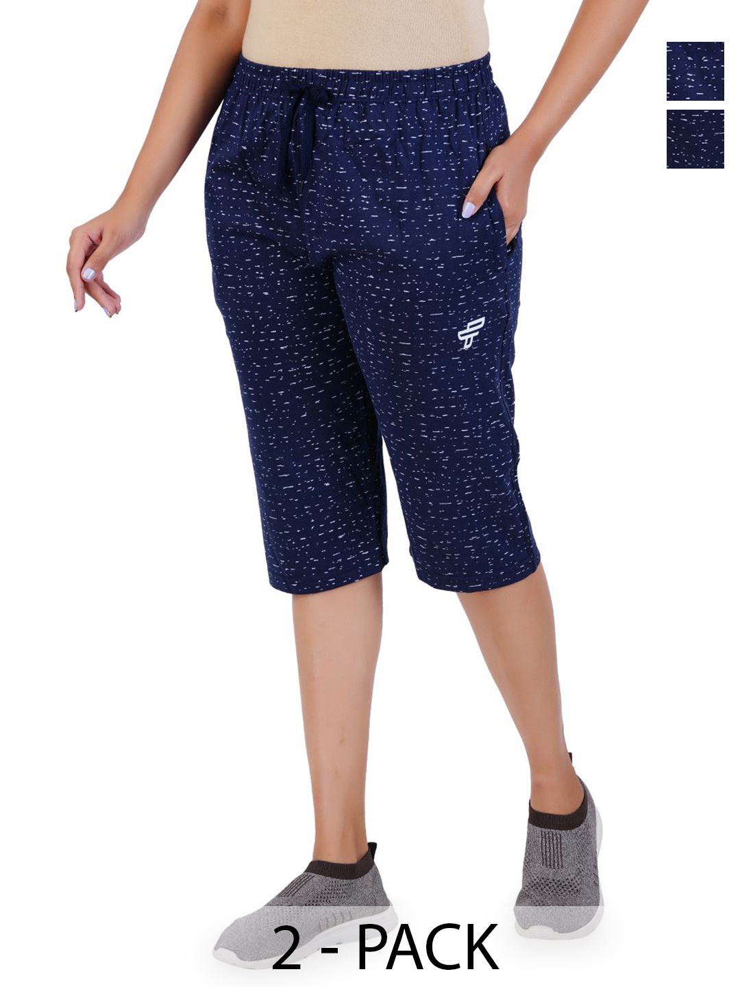 

FEEL TRACK Women Printed Capris, Navy blue